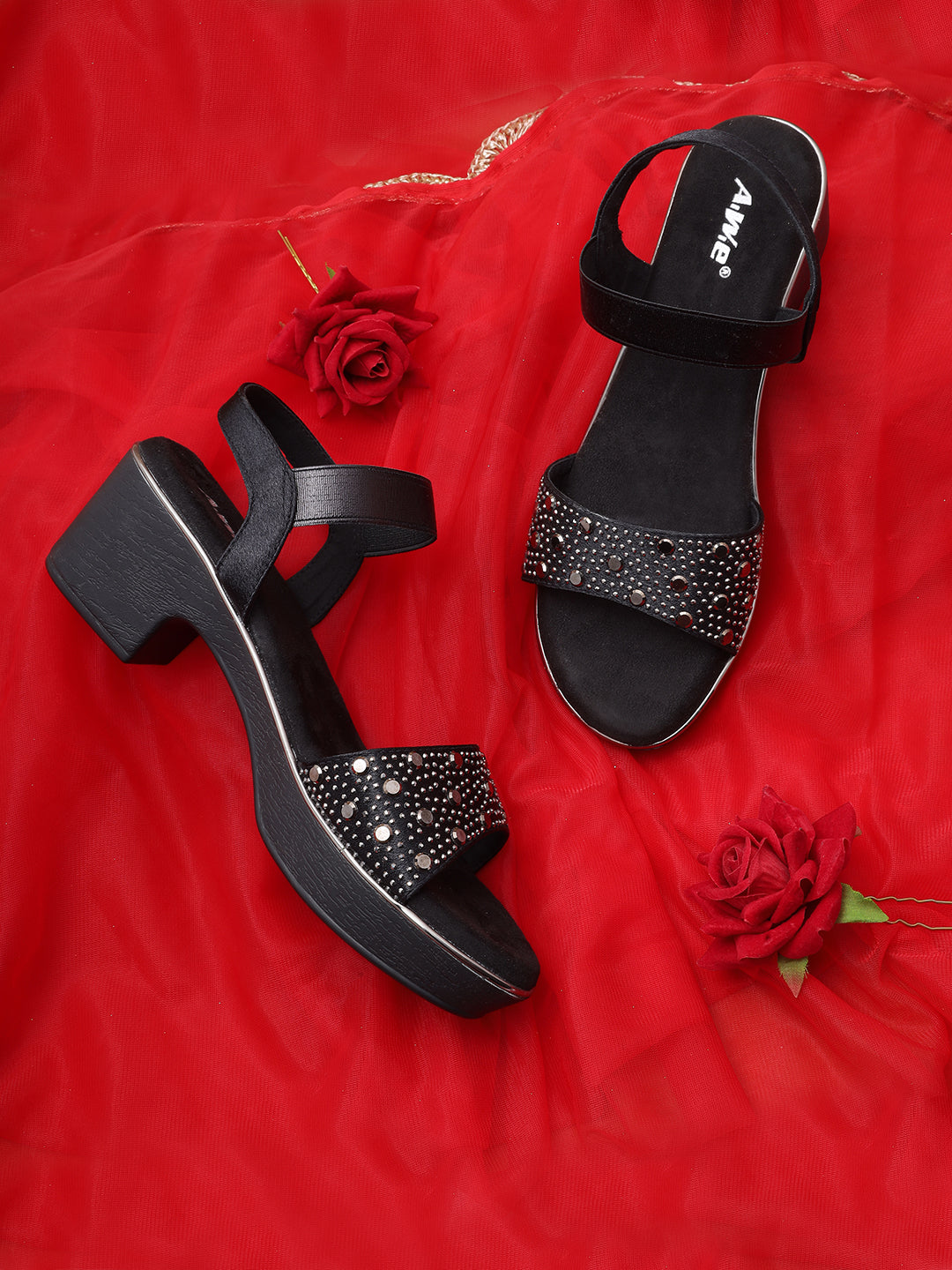 Aiwie Womens Party Wear Block Heel Sandals with Studded Strap Ð Elegant and Comfortable Heels for Casual & Festive Occasions Heel Size : 2 Inches