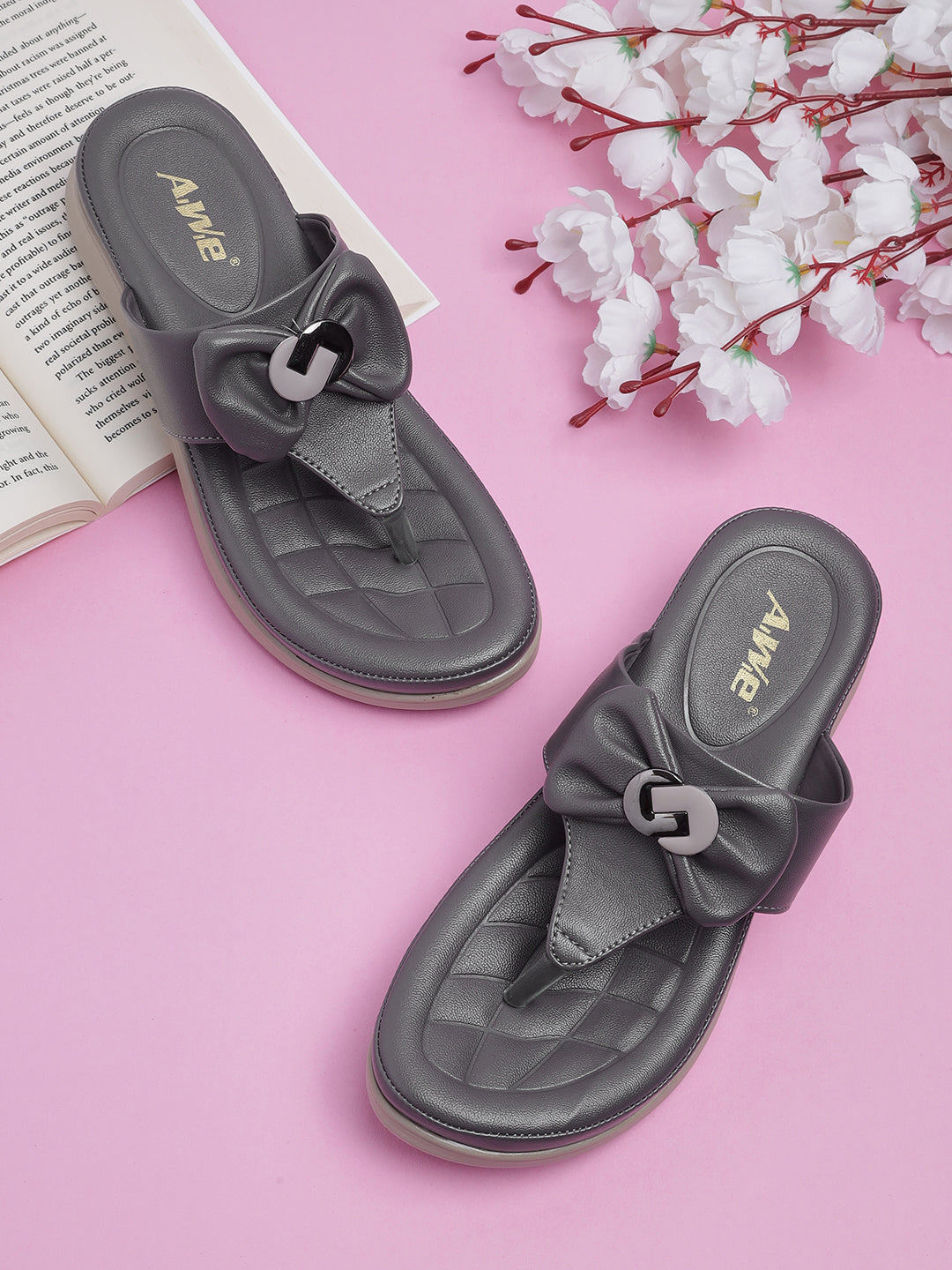 Womens Bow Knot Slip-On Sandals | Stylish Casual Flats with Cushioned Sole Heel Size : 1.5 Inches