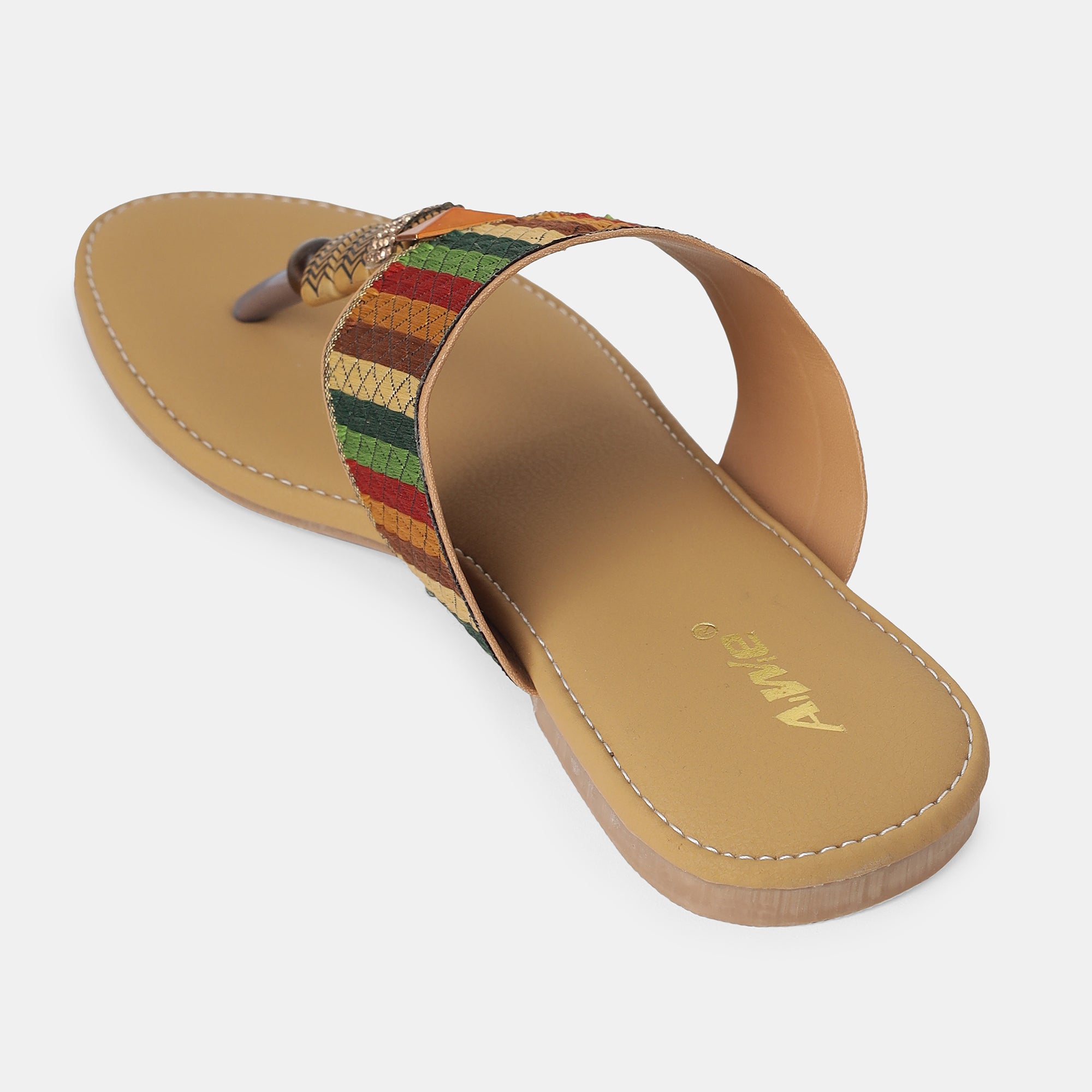 Aiwie-Womens-Ethnic-Flat-Sandals-|-Comfortable-Slip-On-Kolhapuri-Style-Footwear-with-Embroidered-Strap A230300