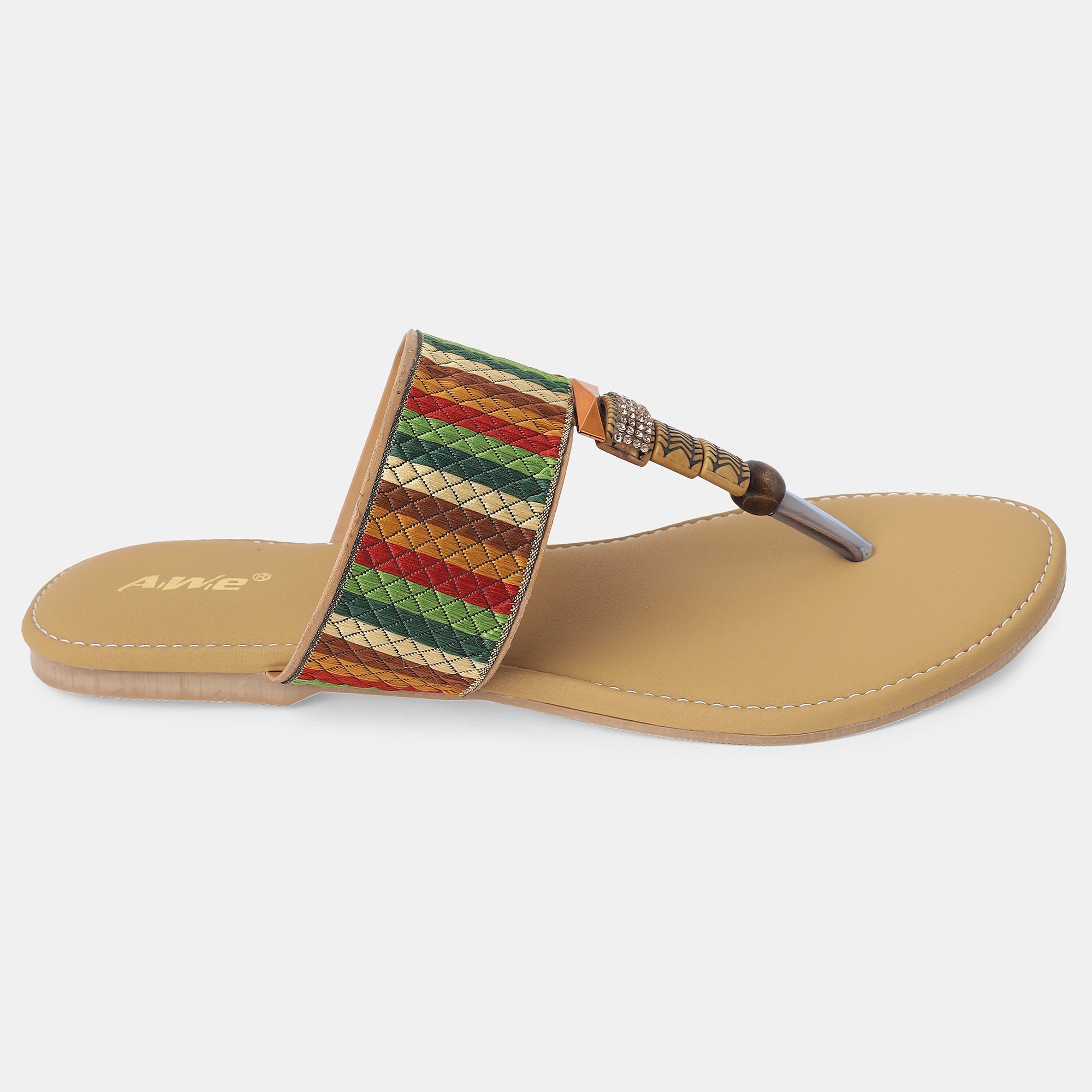 Aiwie-Womens-Ethnic-Flat-Sandals-|-Comfortable-Slip-On-Kolhapuri-Style-Footwear-with-Embroidered-Strap A230300