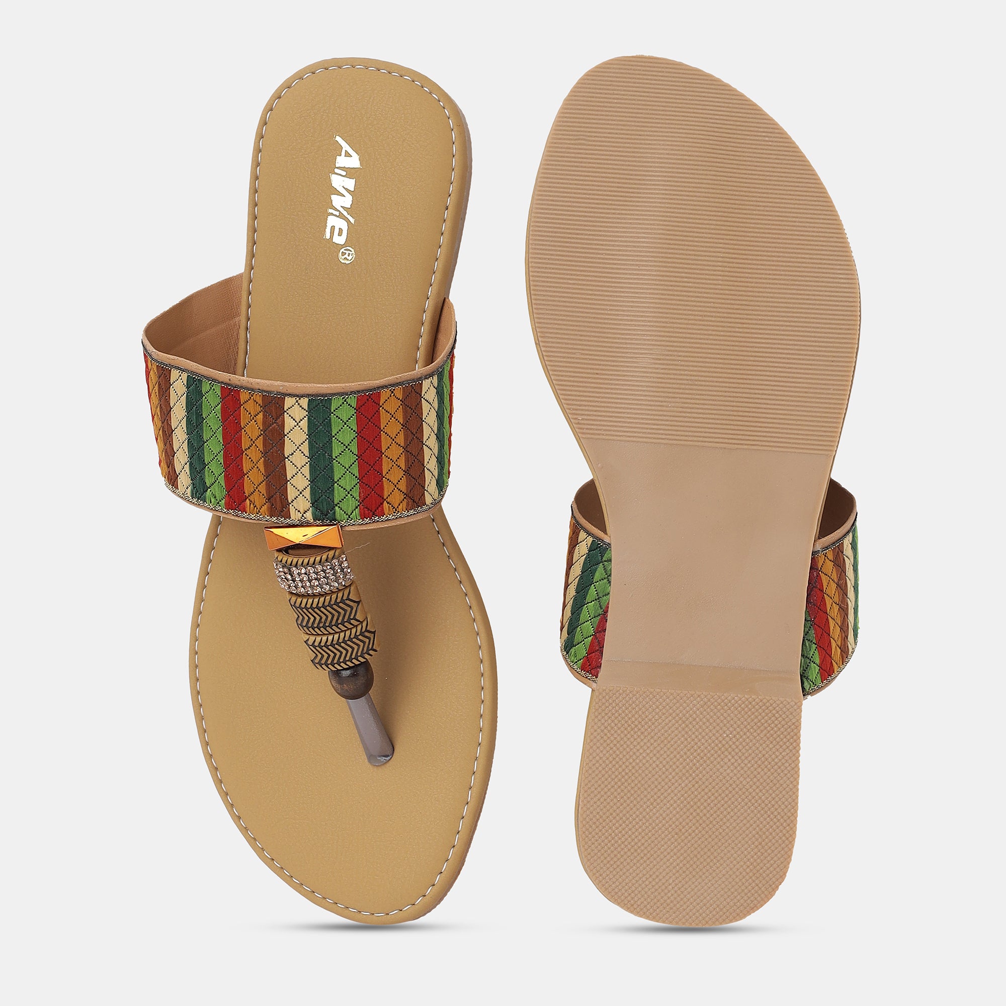 Aiwie-Womens-Ethnic-Flat-Sandals-|-Comfortable-Slip-On-Kolhapuri-Style-Footwear-with-Embroidered-Strap A230300