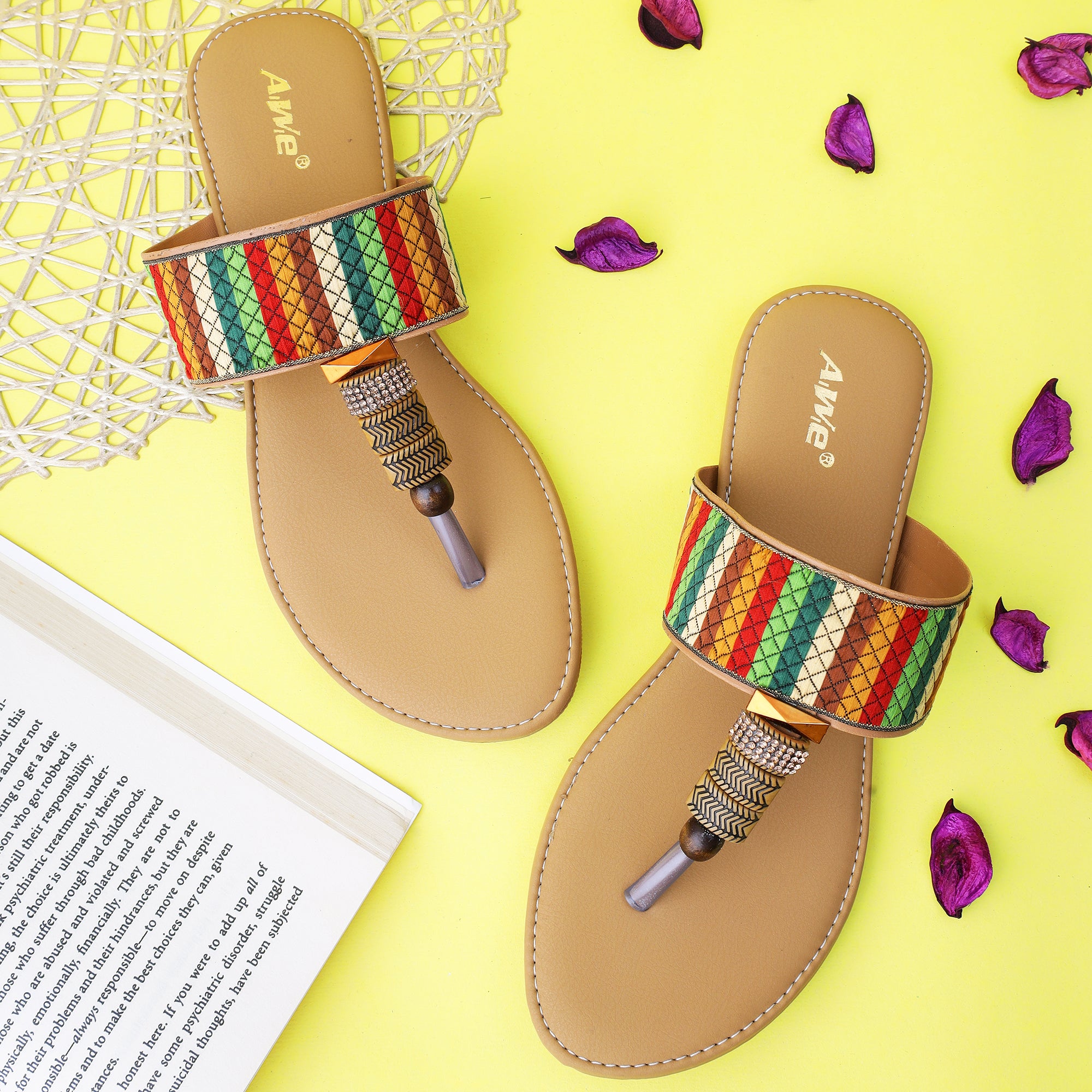 Aiwie-Womens-Ethnic-Flat-Sandals-|-Comfortable-Slip-On-Kolhapuri-Style-Footwear-with-Embroidered-Strap A230300