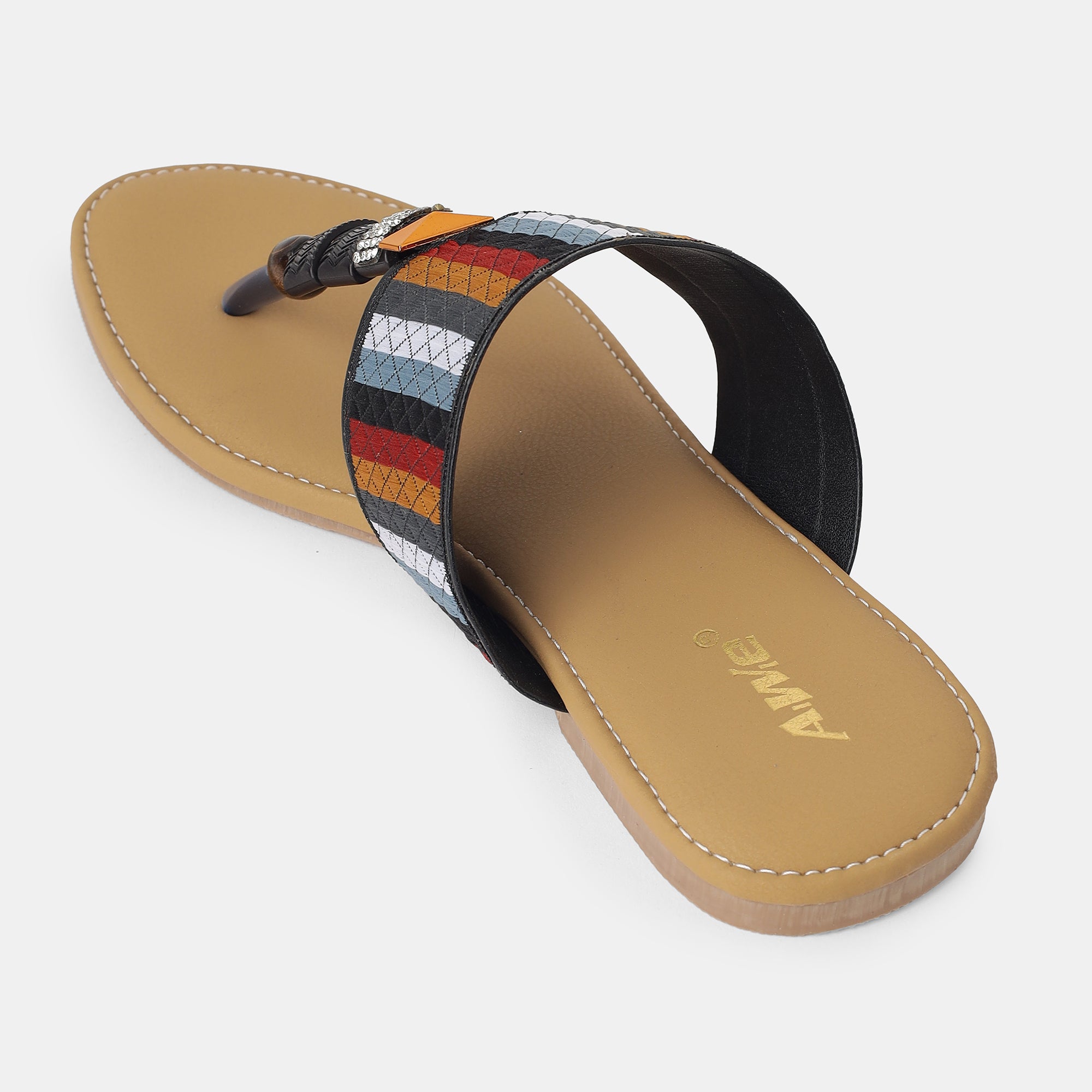 Aiwie-Womens-Ethnic-Flat-Sandals-|-Comfortable-Slip-On-Kolhapuri-Style-Footwear-with-Embroidered-Strap A230300