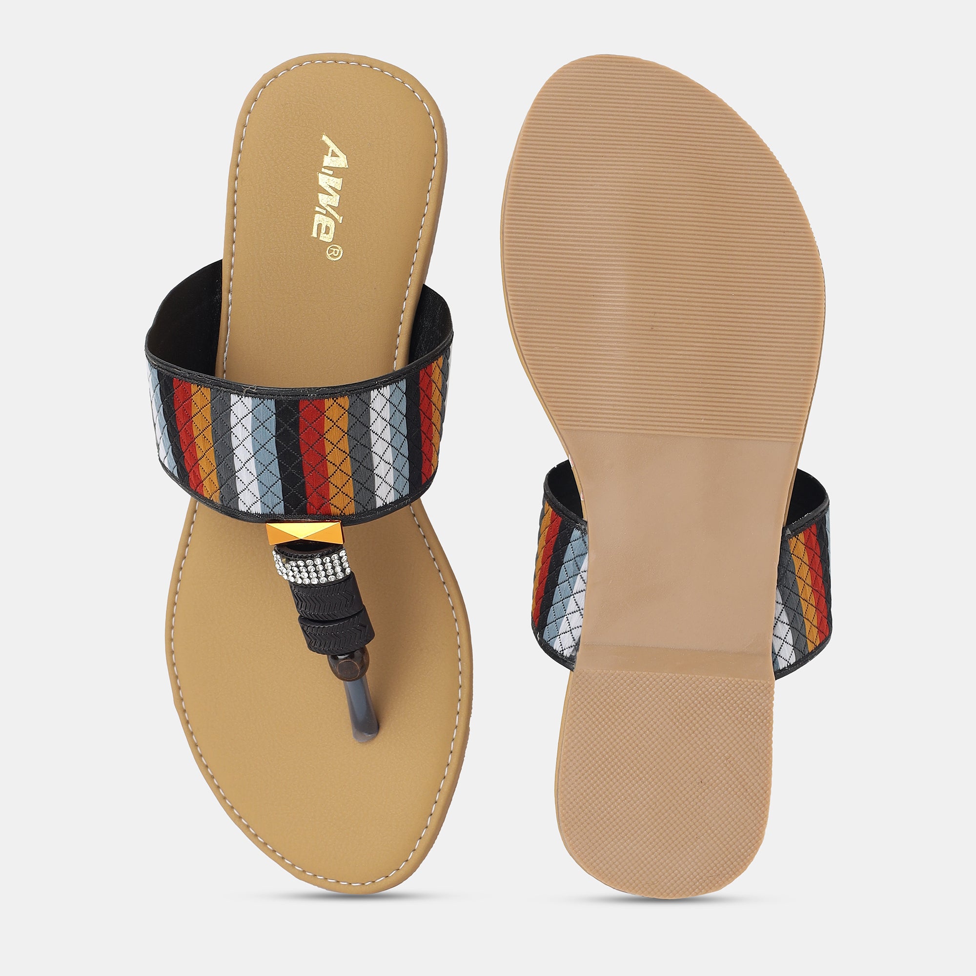 Aiwie-Womens-Ethnic-Flat-Sandals-|-Comfortable-Slip-On-Kolhapuri-Style-Footwear-with-Embroidered-Strap A230300