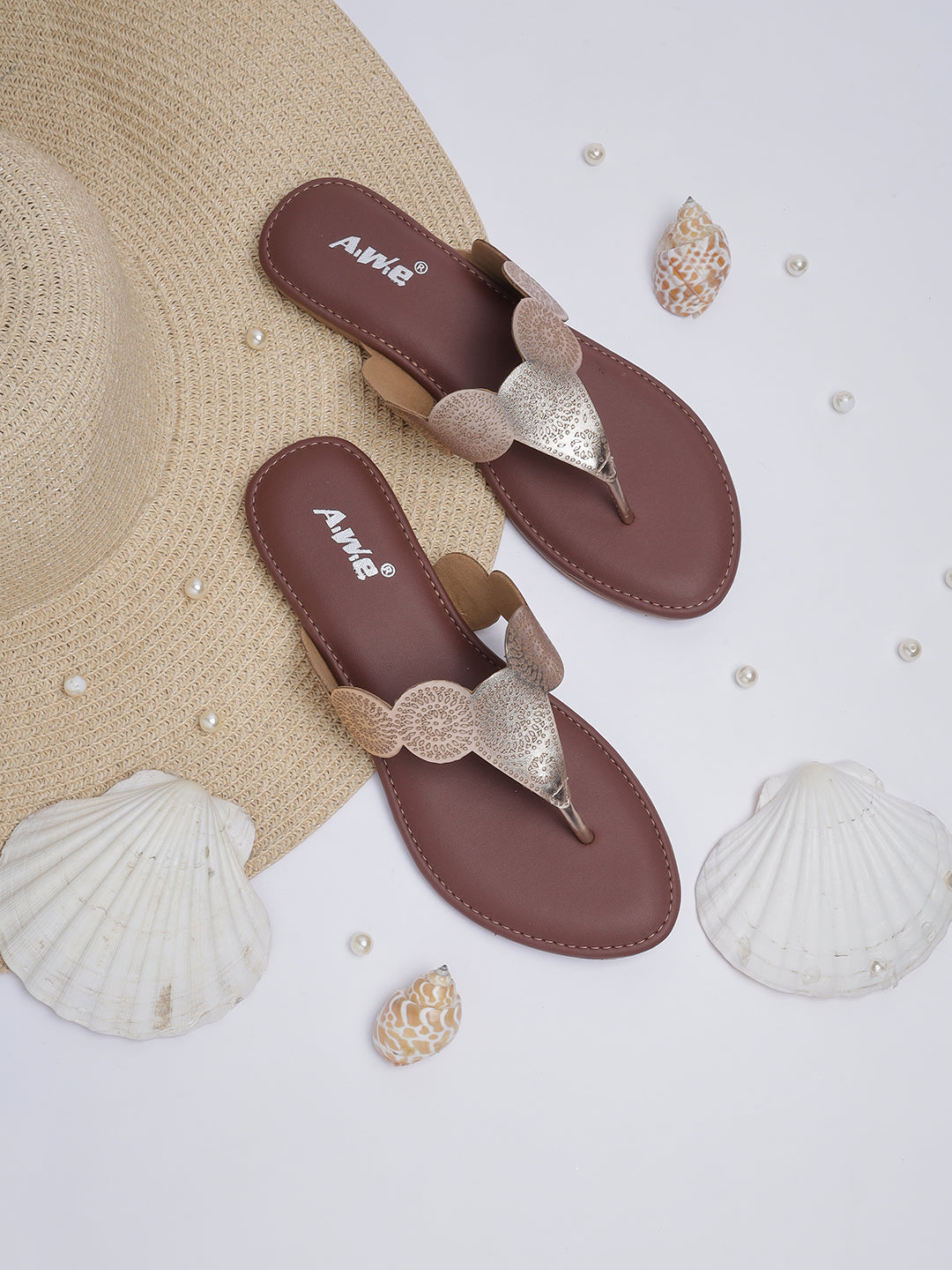 Aiwie Women's Ethnic Kolhapuri Flats | Traditional Slip-On Sandals for Casual, Festive & Daily