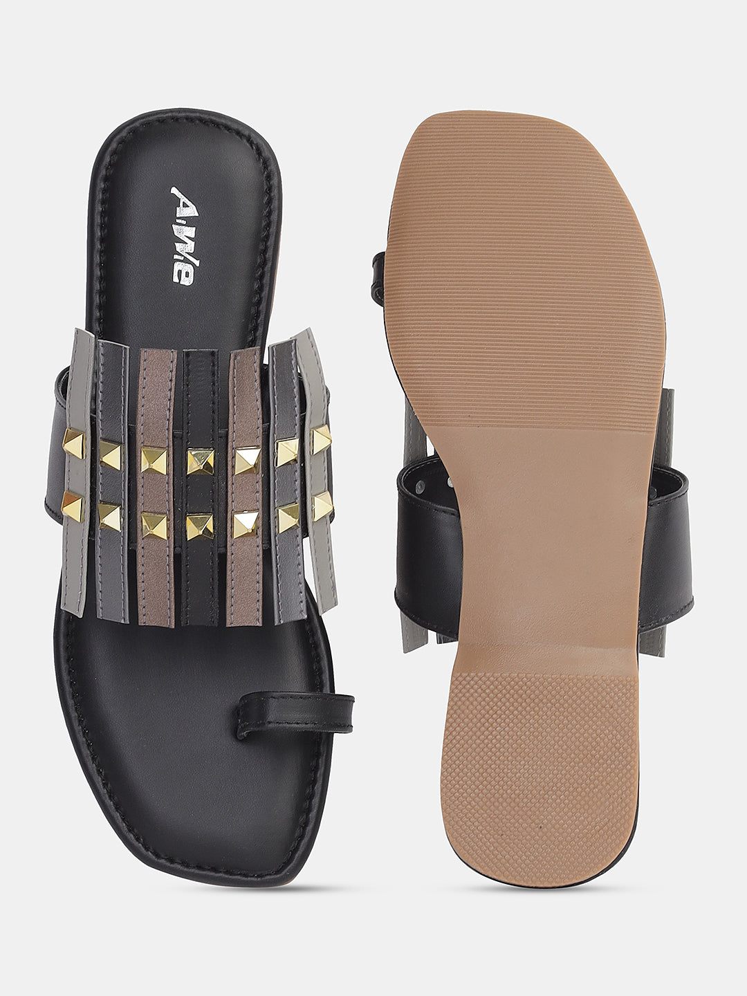 Women's Ethnic Transparent Strap Flats | Trendy Toe-Loop Slip-On Sandals with Stud Detailing for Daily & Party Wear