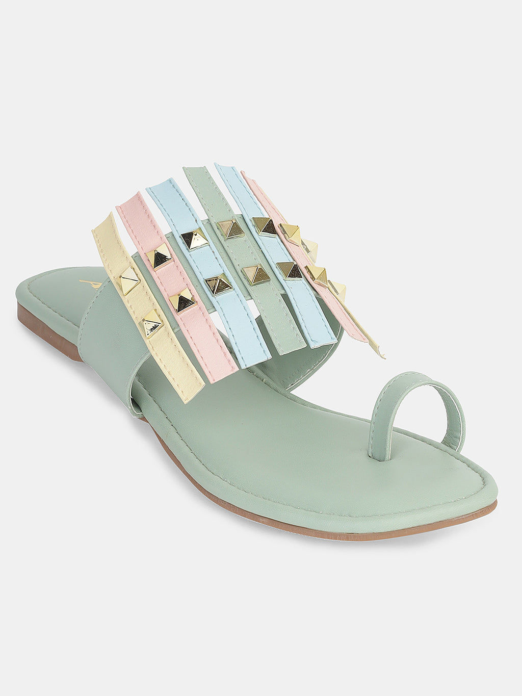 Women's Ethnic Transparent Strap Flats | Trendy Toe-Loop Slip-On Sandals with Stud Detailing for Daily & Party Wear