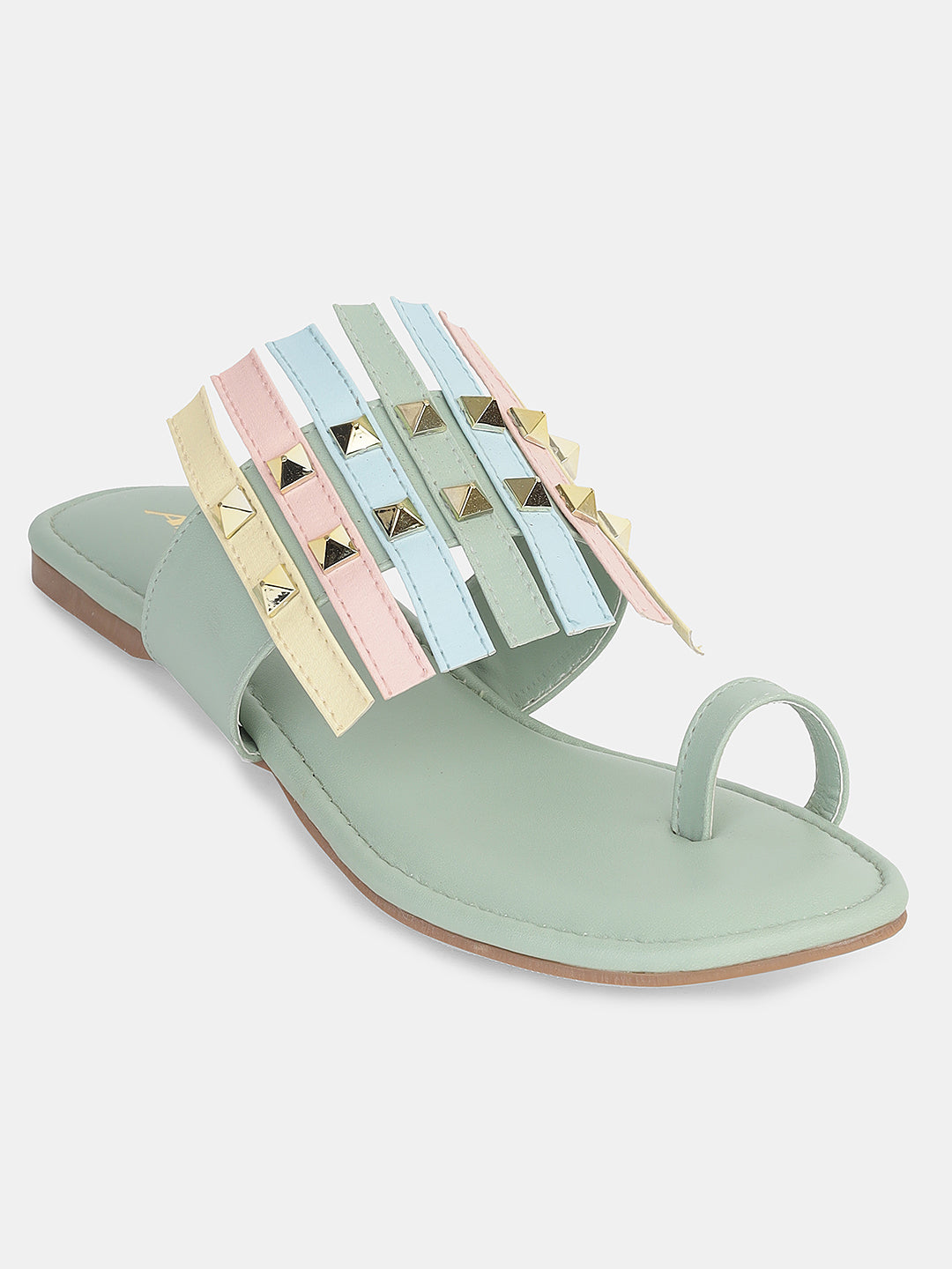 Women's Ethnic Transparent Strap Flats | Trendy Toe-Loop Slip-On Sandals with Stud Detailing for Daily & Party Wear
