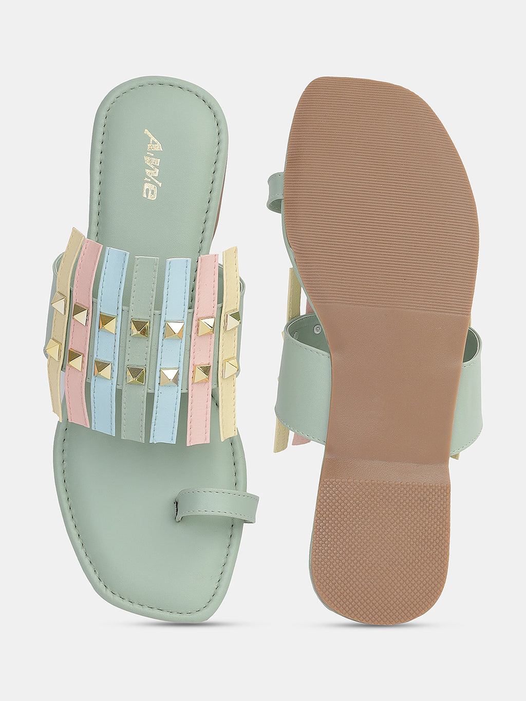 Women's Ethnic Transparent Strap Flats | Trendy Toe-Loop Slip-On Sandals with Stud Detailing for Daily & Party Wear