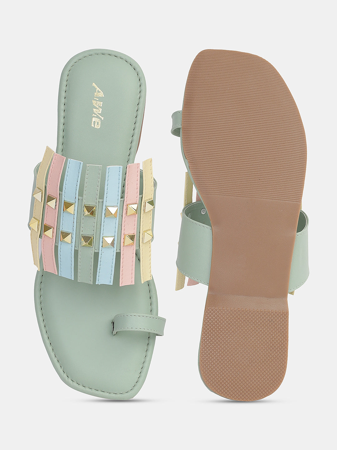 Women's Ethnic Transparent Strap Flats | Trendy Toe-Loop Slip-On Sandals with Stud Detailing for Daily & Party Wear