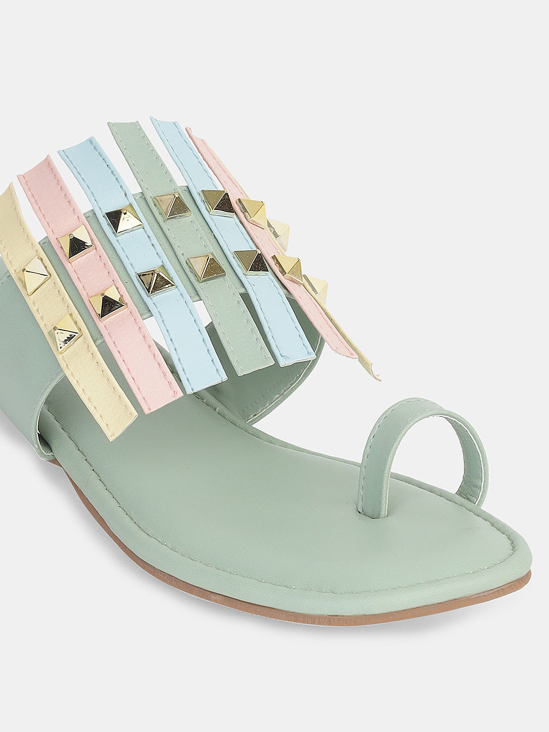 Women's Ethnic Transparent Strap Flats | Trendy Toe-Loop Slip-On Sandals with Stud Detailing for Daily & Party Wear