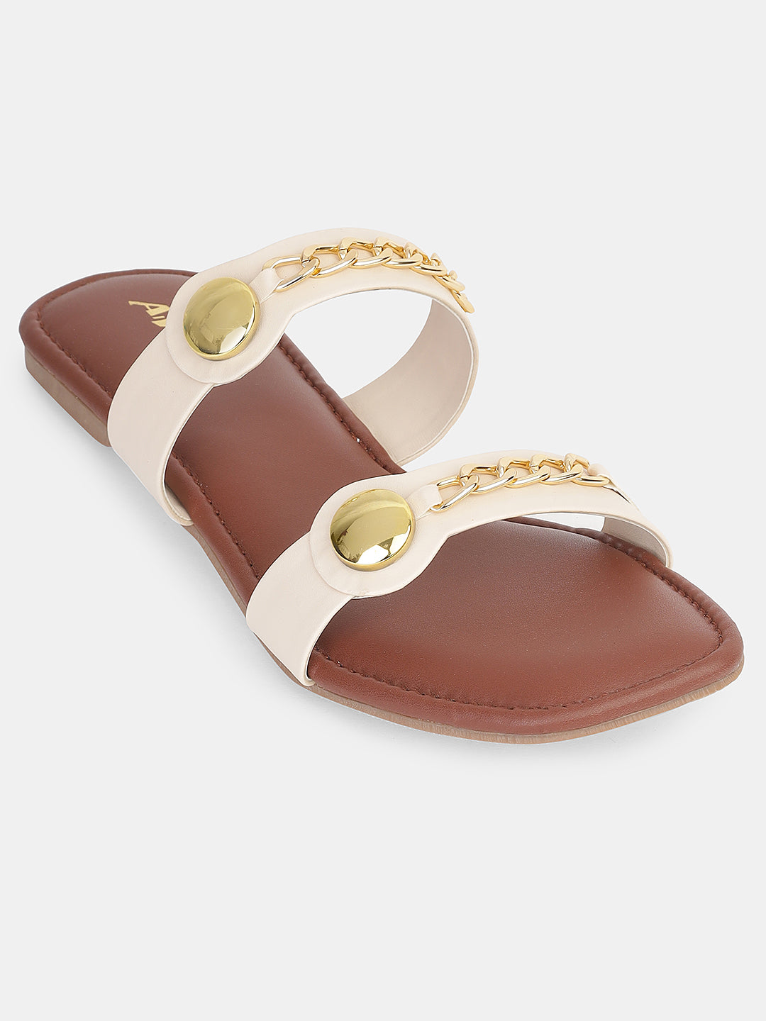 Women's Ethnic Flat Sandals | Stylish Double Strap Slip-On with Metallic Embellishments for Festive & Daily Wear