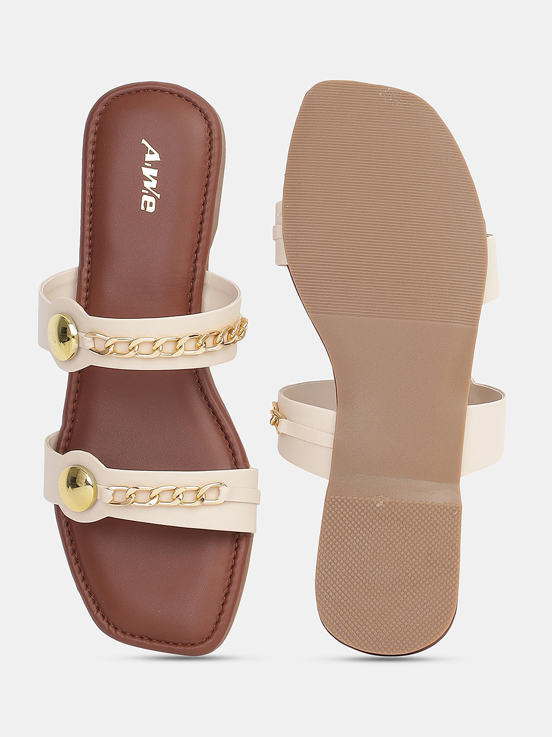 Women's Ethnic Flat Sandals | Stylish Double Strap Slip-On with Metallic Embellishments for Festive & Daily Wear