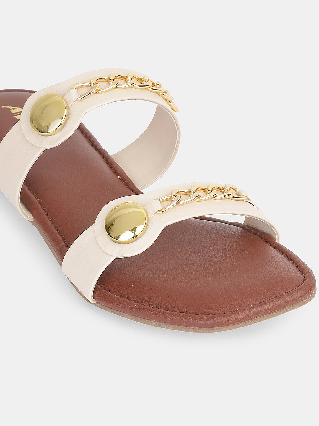 Women's Ethnic Flat Sandals | Stylish Double Strap Slip-On with Metallic Embellishments for Festive & Daily Wear