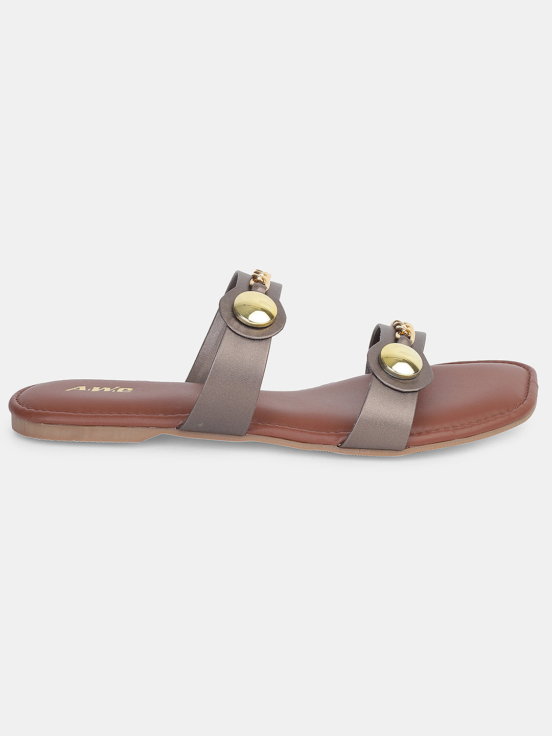 Women's Ethnic Flat Sandals | Stylish Double Strap Slip-On with Metallic Embellishments for Festive & Daily Wear