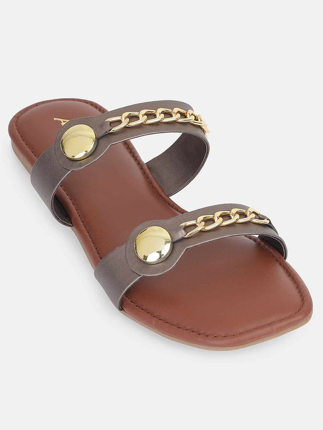 Women's Ethnic Flat Sandals | Stylish Double Strap Slip-On with Metallic Embellishments for Festive & Daily Wear