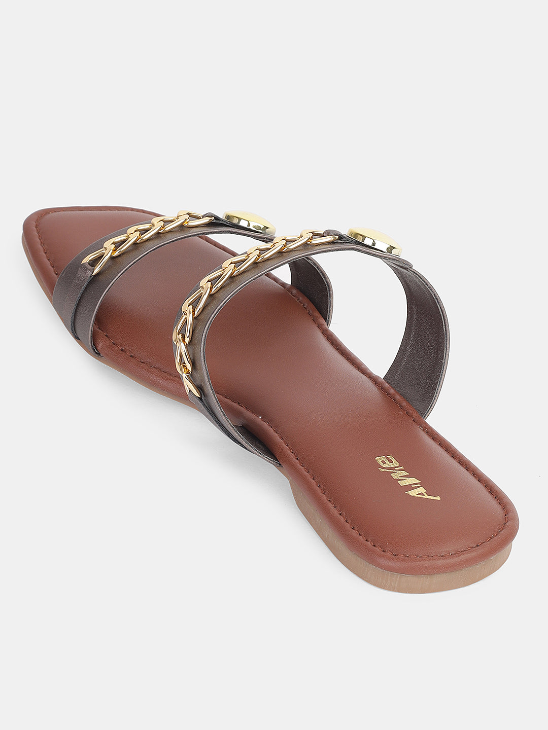 Women's Ethnic Flat Sandals | Stylish Double Strap Slip-On with Metallic Embellishments for Festive & Daily Wear