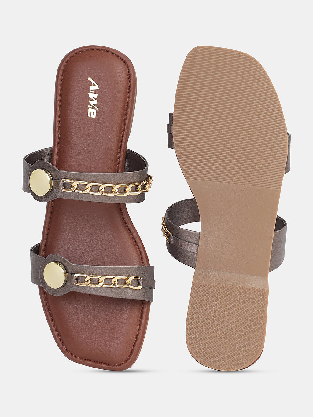 Women's Ethnic Flat Sandals | Stylish Double Strap Slip-On with Metallic Embellishments for Festive & Daily Wear