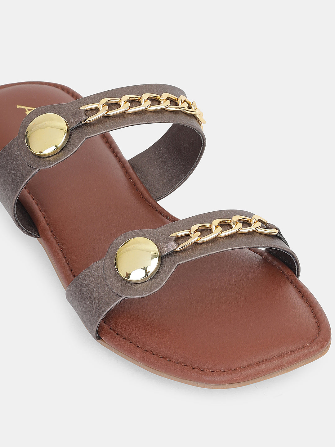 Women's Ethnic Flat Sandals | Stylish Double Strap Slip-On with Metallic Embellishments for Festive & Daily Wear