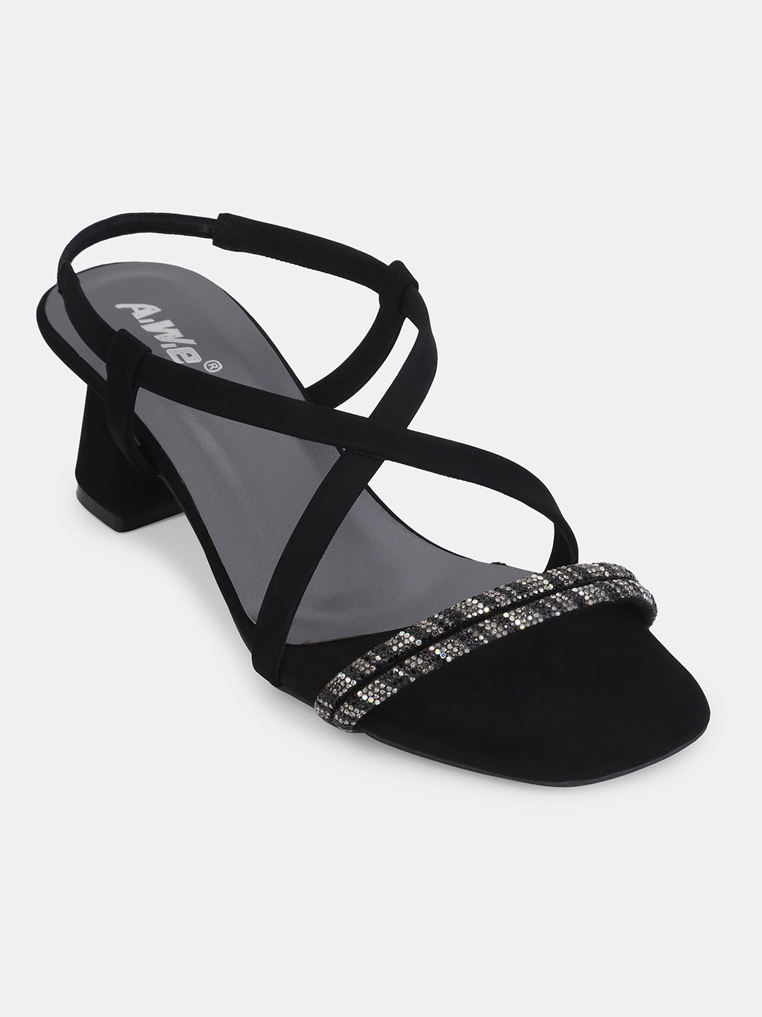 Womens Golden Block Heel Sandals with Crystal Embellished Straps | Party & Ethnic Wear | Heel size 2 inch