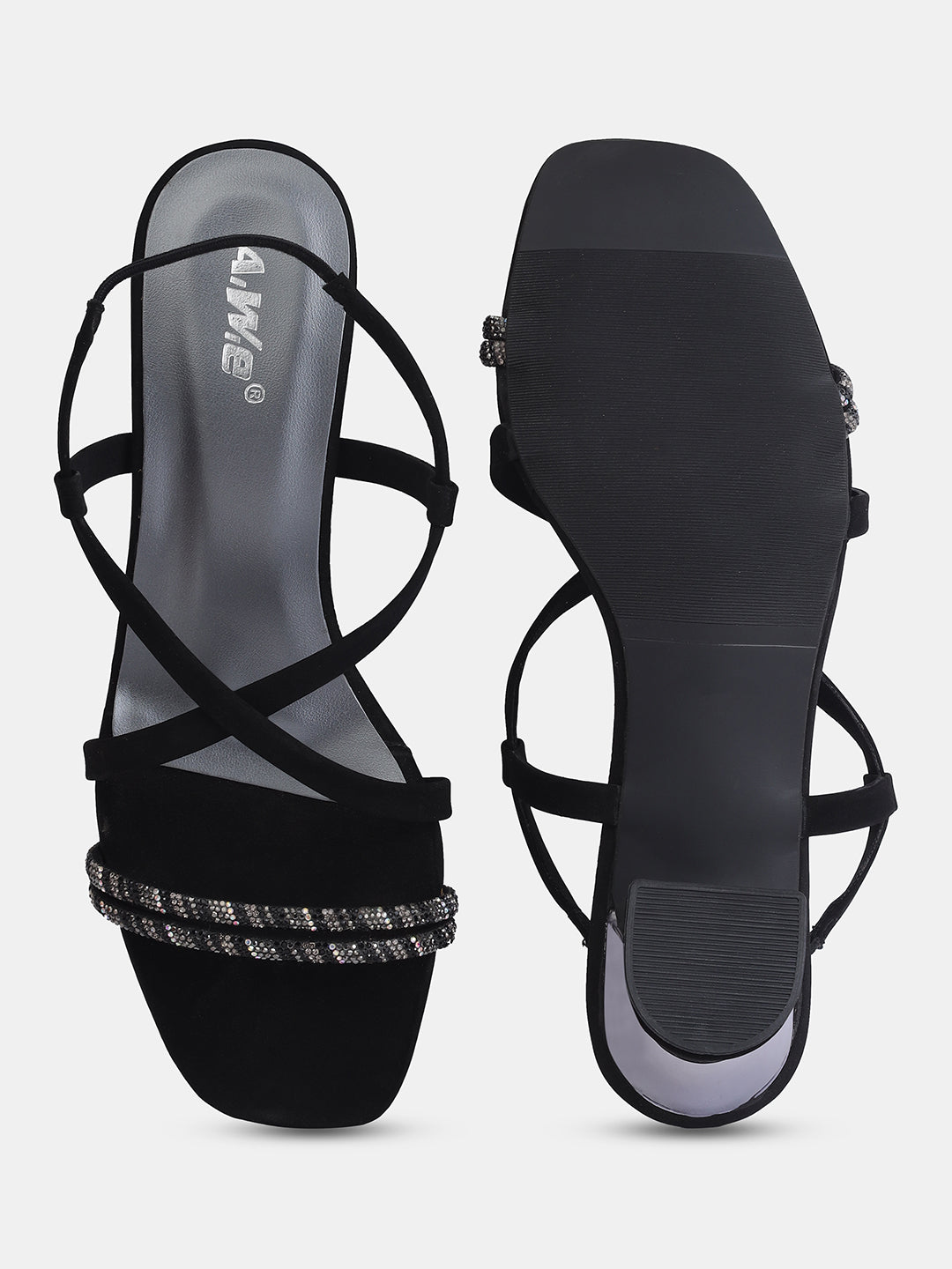 Womens Golden Block Heel Sandals with Crystal Embellished Straps | Party & Ethnic Wear | Heel size 2 inch