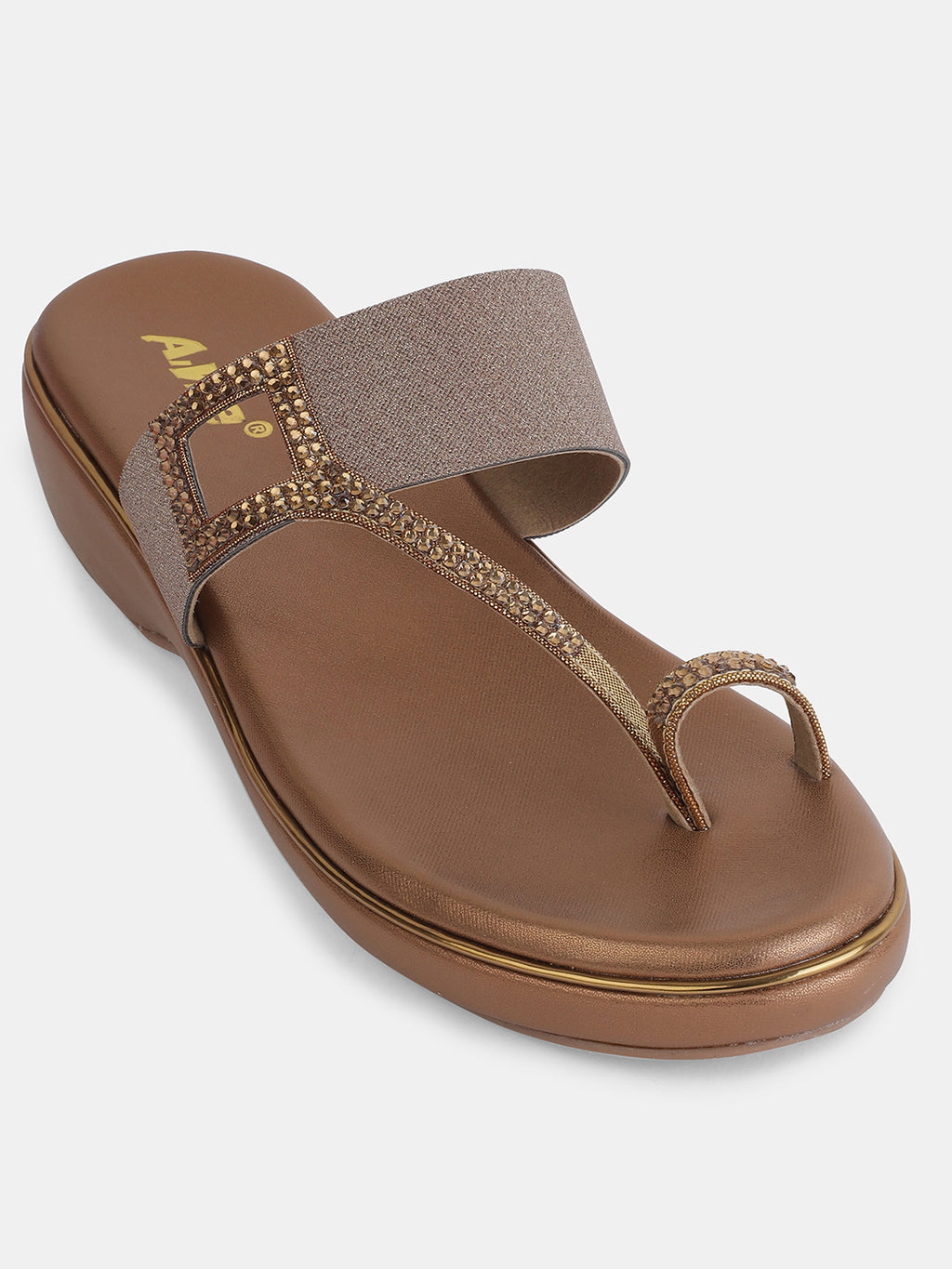 Aiwie Womens Embellished Toe-Ring Slip-On Sandals with Elastic Strap | Festive & Partywear Flats Heel Size : 1.5 Inches