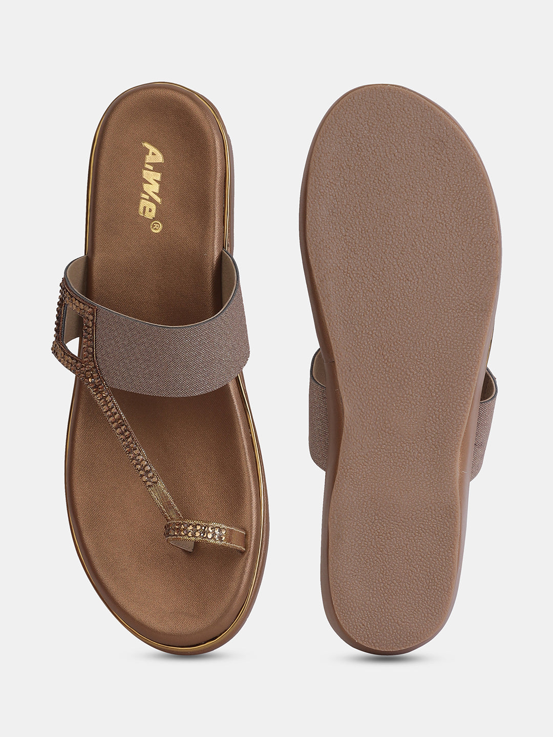 Aiwie Womens Embellished Toe-Ring Slip-On Sandals with Elastic Strap | Festive & Partywear Flats Heel Size : 1.5 Inches