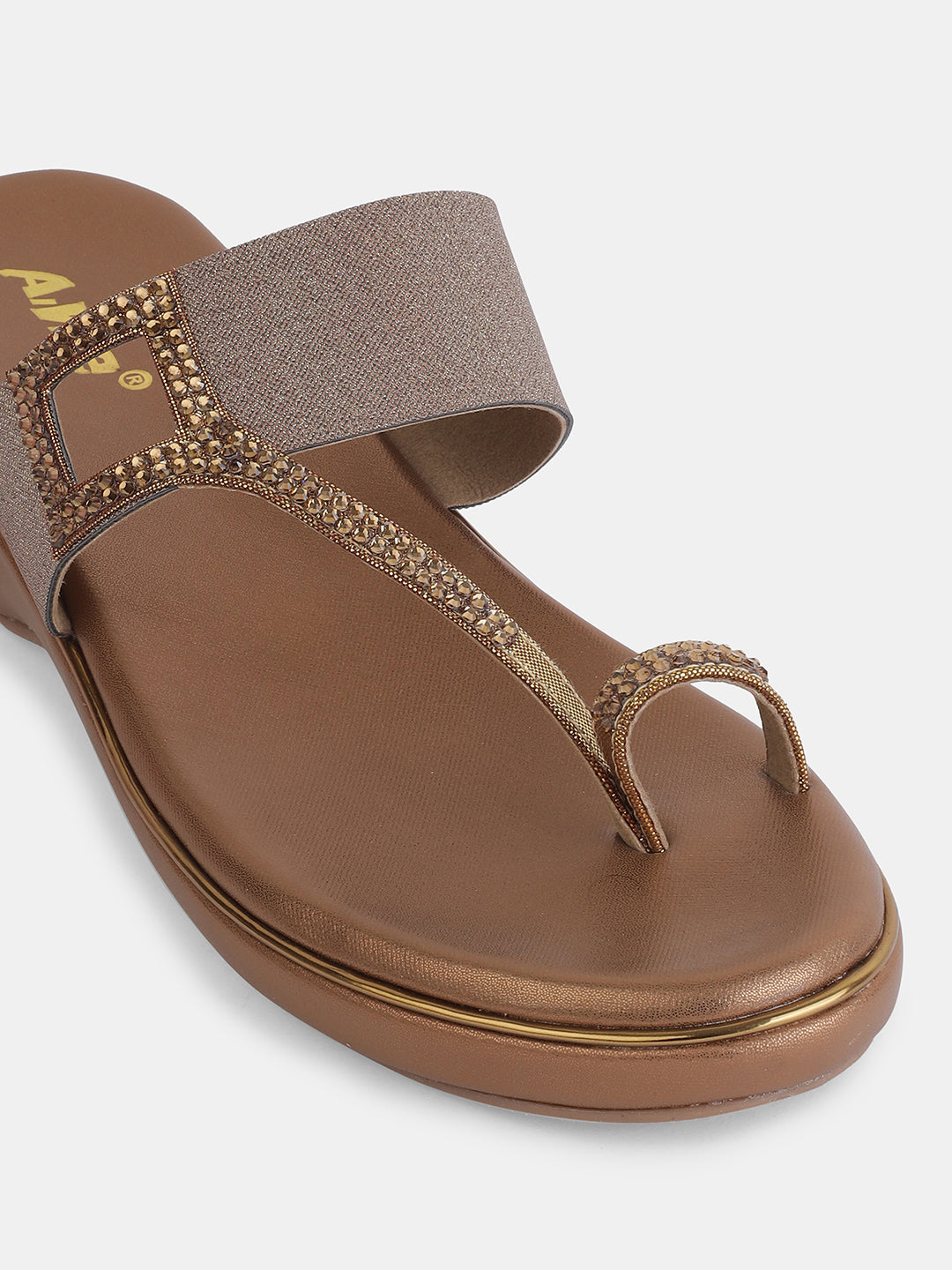 Aiwie Womens Embellished Toe-Ring Slip-On Sandals with Elastic Strap | Festive & Partywear Flats Heel Size : 1.5 Inches