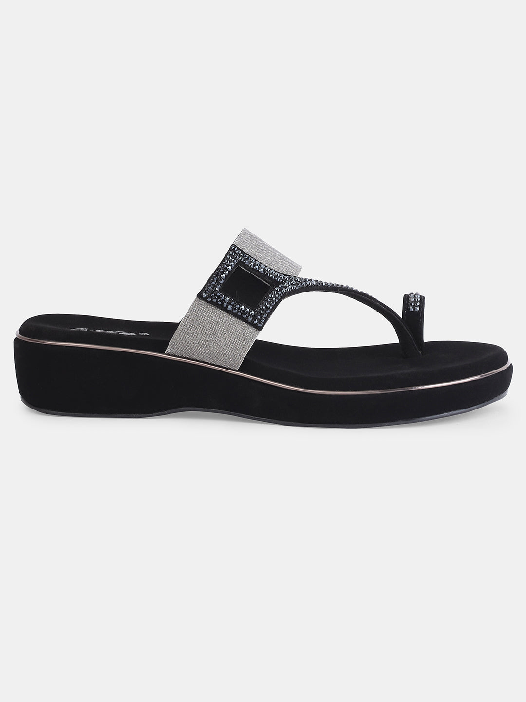 Aiwie Womens Embellished Toe-Ring Slip-On Sandals with Elastic Strap | Festive & Partywear Flats Heel Size : 1.5 Inches