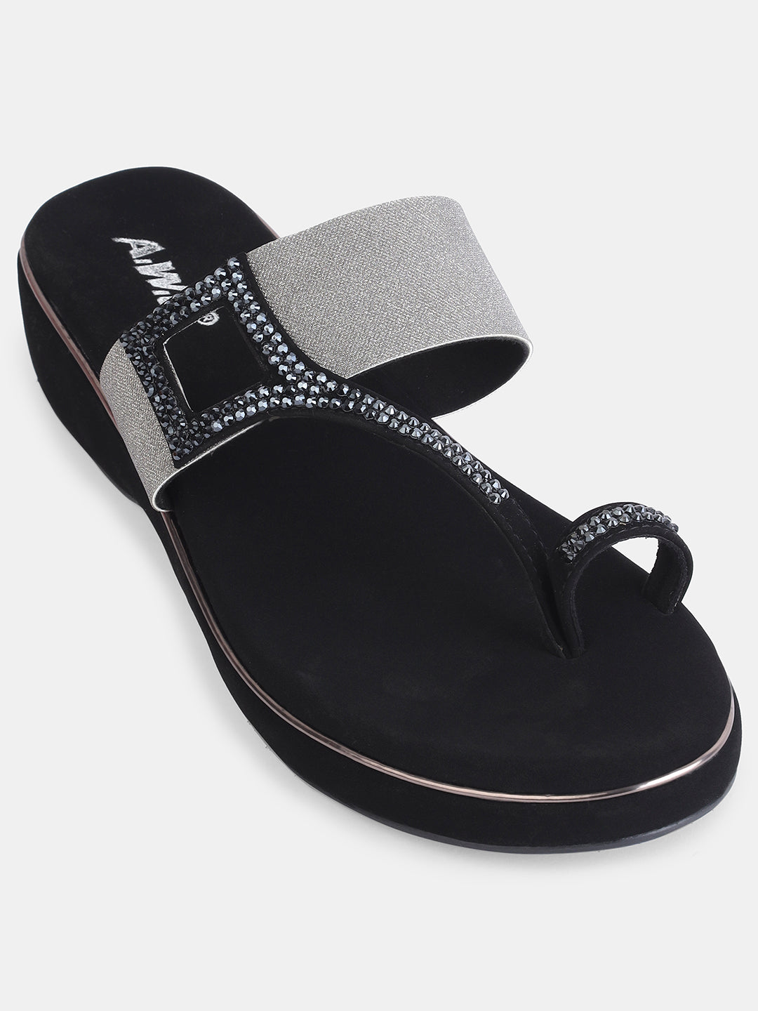 Aiwie Womens Embellished Toe-Ring Slip-On Sandals with Elastic Strap | Festive & Partywear Flats Heel Size : 1.5 Inches