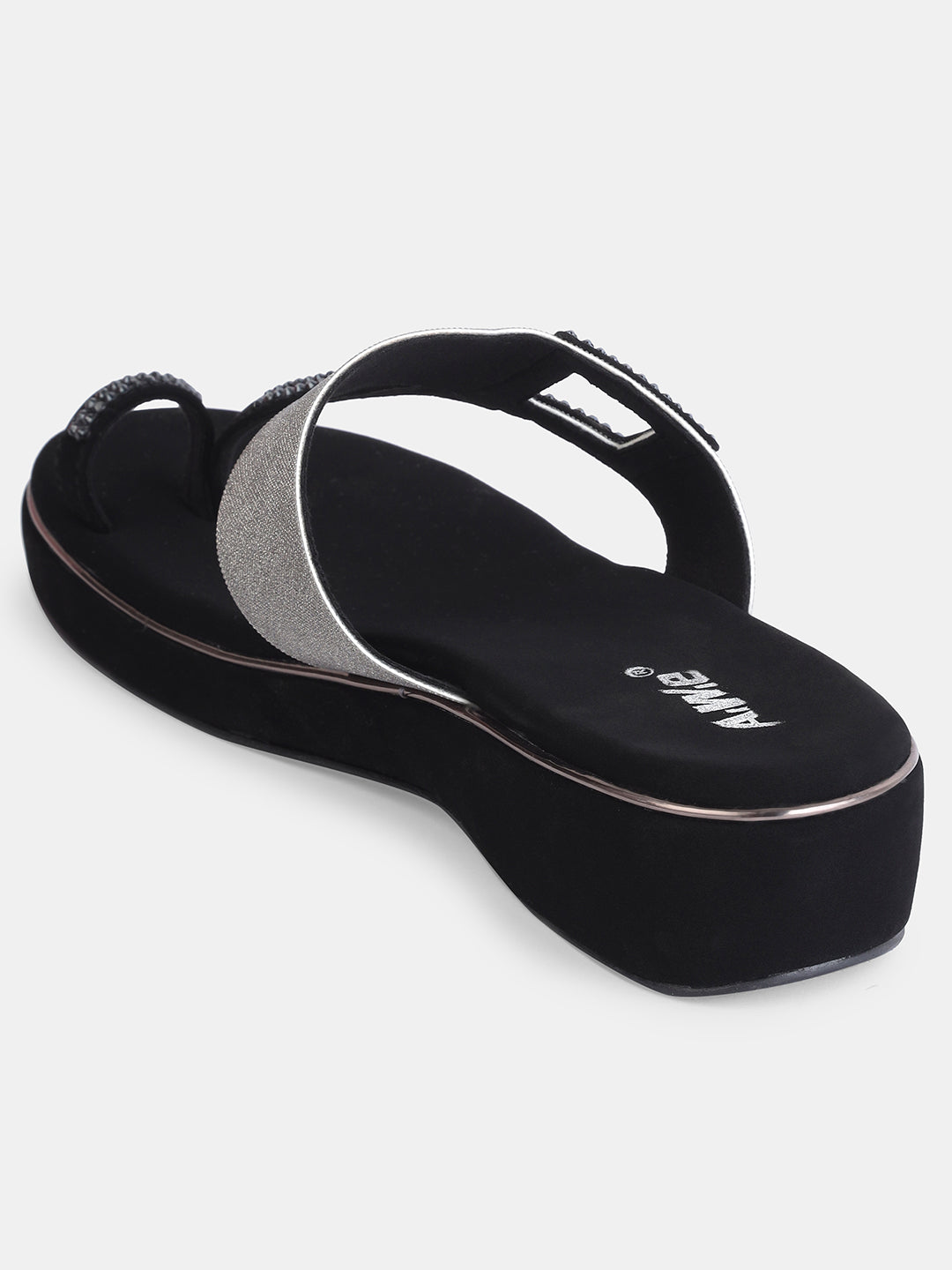 Aiwie Womens Embellished Toe-Ring Slip-On Sandals with Elastic Strap | Festive & Partywear Flats Heel Size : 1.5 Inches