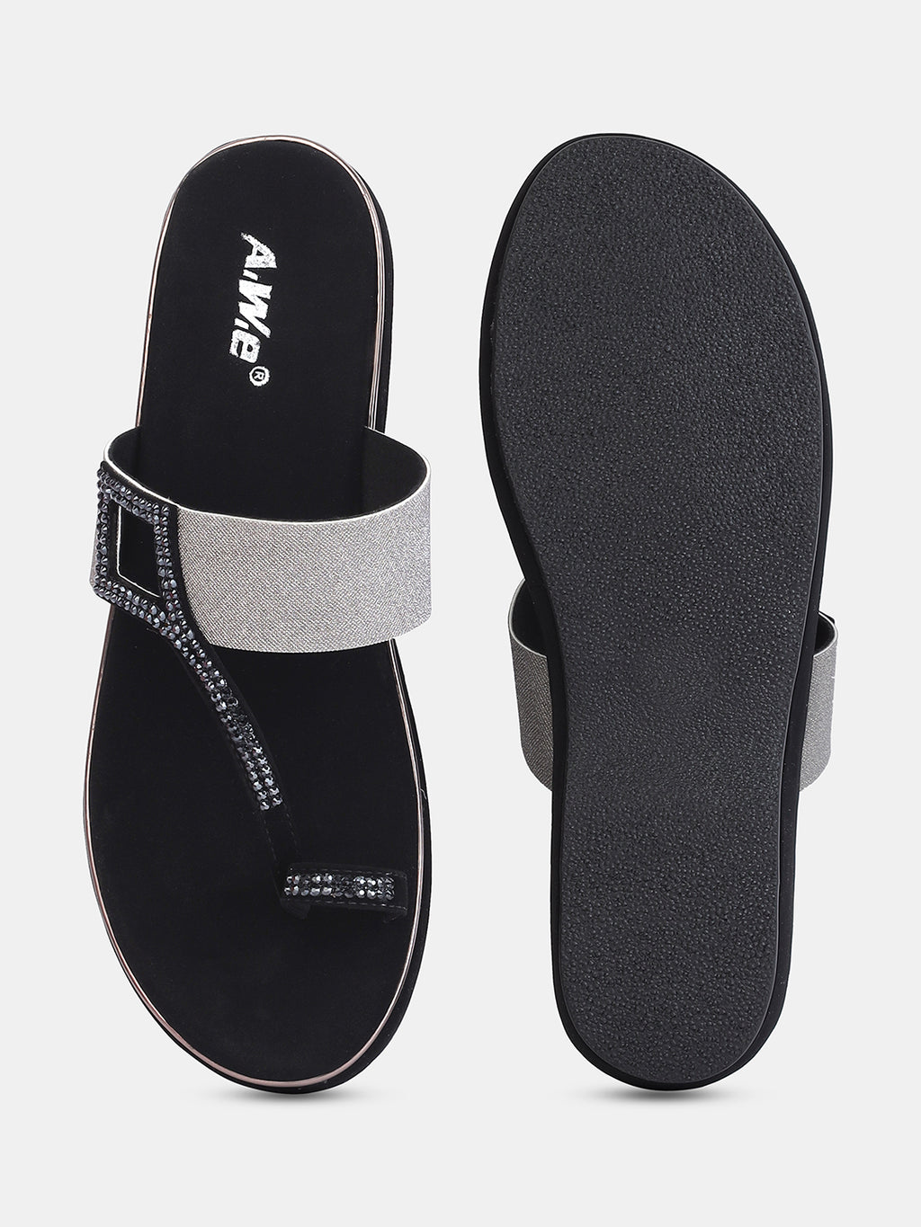 Aiwie Womens Embellished Toe-Ring Slip-On Sandals with Elastic Strap | Festive & Partywear Flats Heel Size : 1.5 Inches