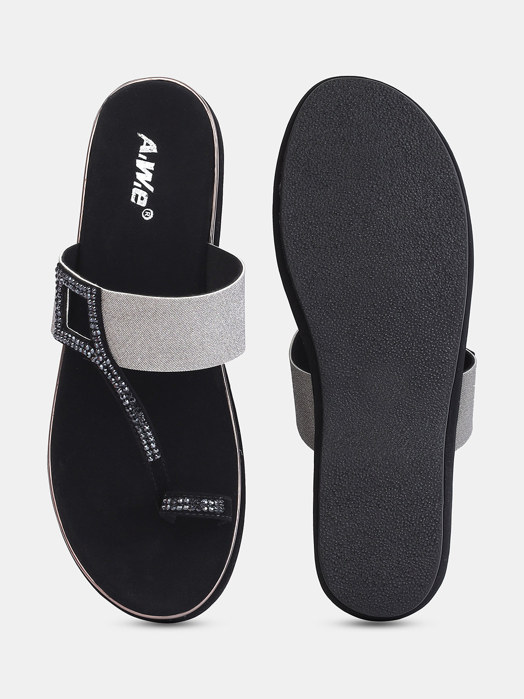 Aiwie Womens Embellished Toe-Ring Slip-On Sandals with Elastic Strap | Festive & Partywear Flats Heel Size : 1.5 Inches