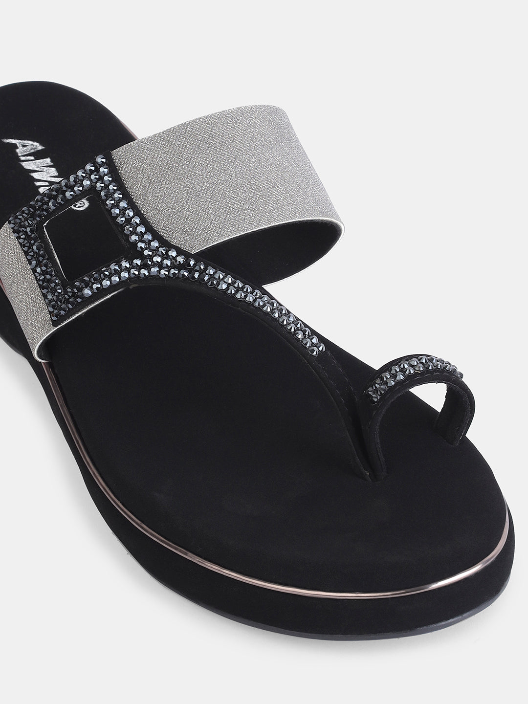 Aiwie Womens Embellished Toe-Ring Slip-On Sandals with Elastic Strap | Festive & Partywear Flats Heel Size : 1.5 Inches