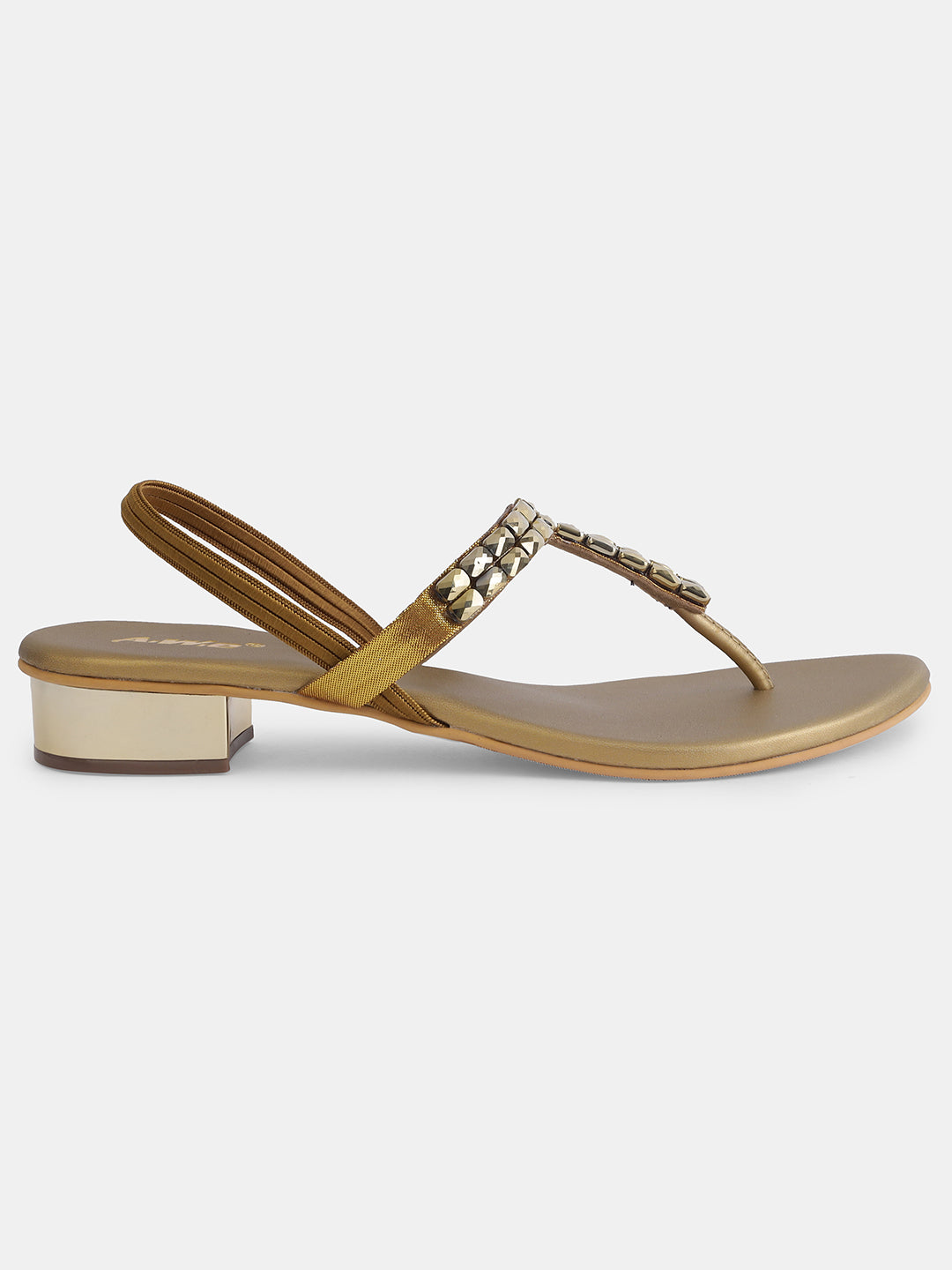 Womens Golden Embellished Toe Ring Flats | Ethnic & Festive Slip-On Sandals Heel Size : 1.5 Inches