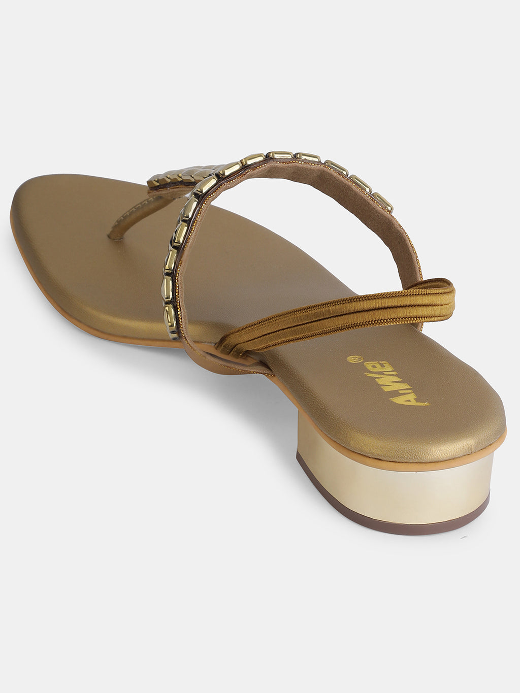 Womens Golden Embellished Toe Ring Flats | Ethnic & Festive Slip-On Sandals Heel Size : 1.5 Inches