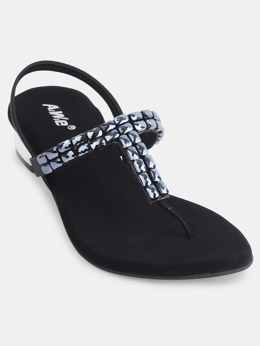 Womens Golden Embellished Toe Ring Flats | Ethnic & Festive Slip-On Sandals Heel Size : 1.5 Inches