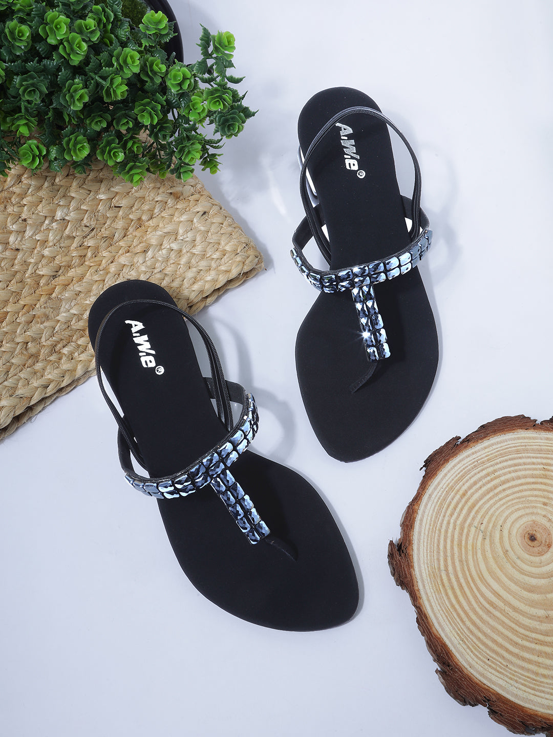 Womens Golden Embellished Toe Ring Flats | Ethnic & Festive Slip-On Sandals Heel Size : 1.5 Inches
