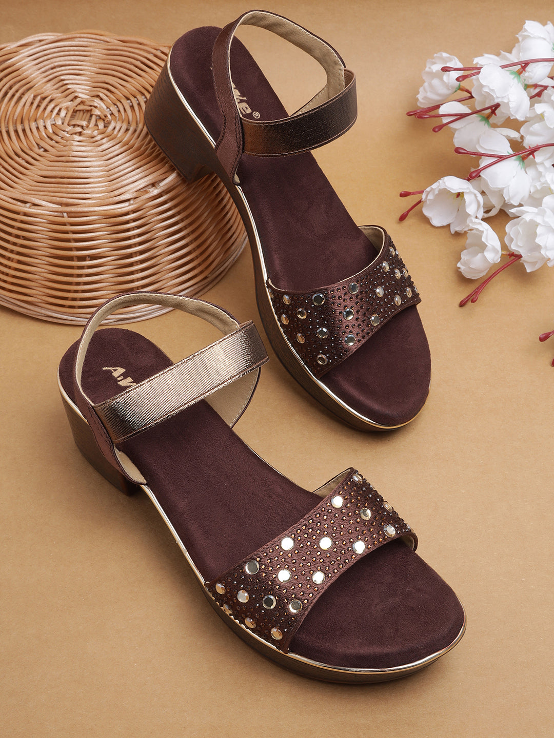 Aiwie Womens Party Wear Block Heel Sandals with Studded Strap Ð Elegant and Comfortable Heels for Casual & Festive Occasions Heel Size : 2 Inches