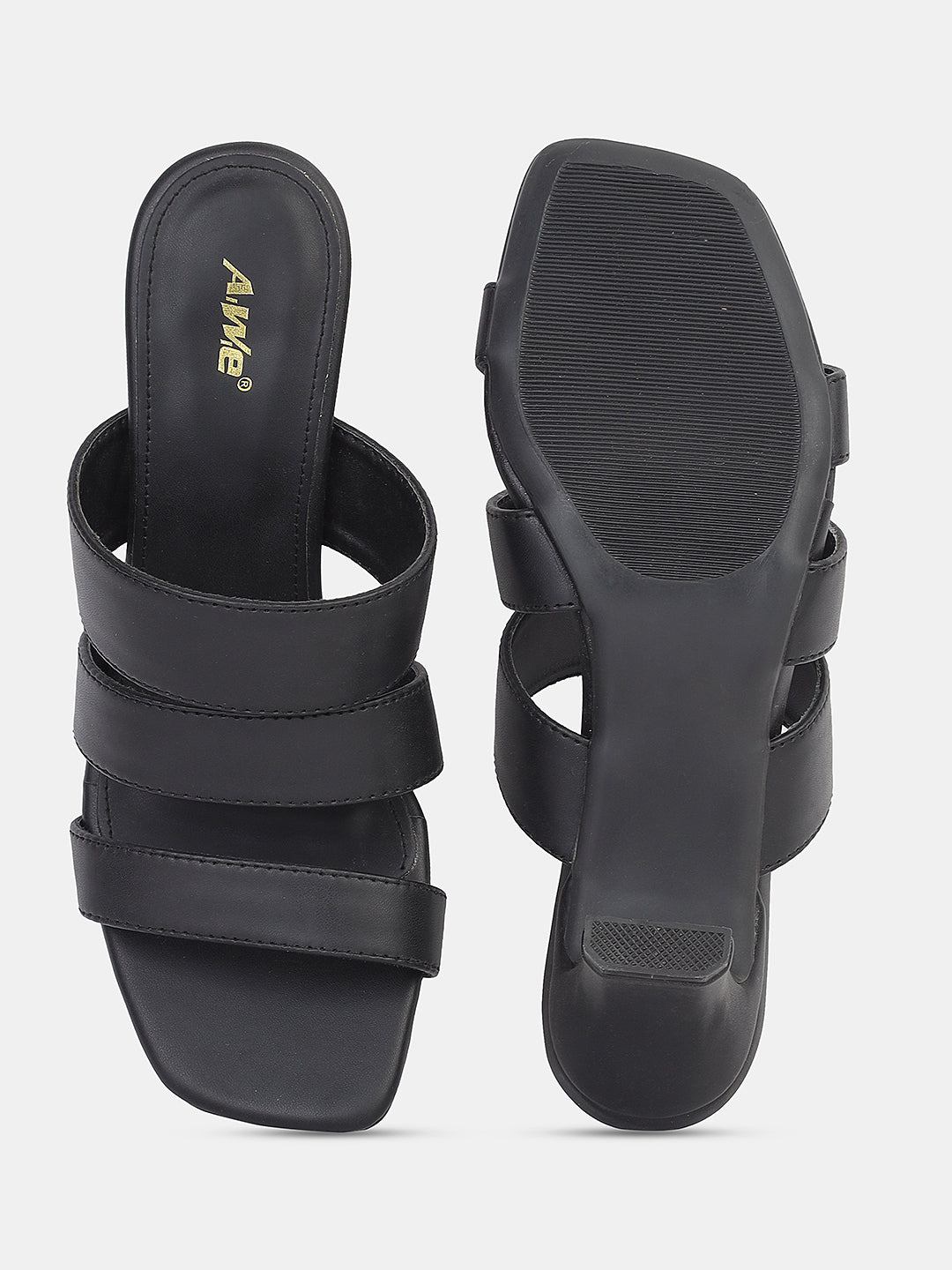 Womens Heeled Sandals | Triple Strap Slip-On Block Heels for Party, Office & Casual Wear Heel Size : 2.5 Inches