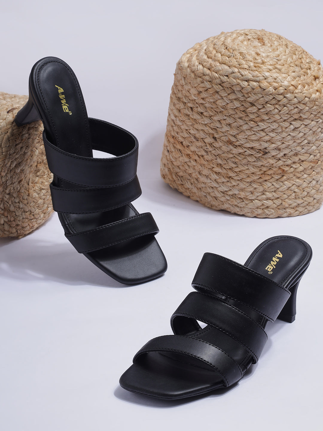Womens Heeled Sandals | Triple Strap Slip-On Block Heels for Party, Office & Casual Wear Heel Size : 2.5 Inches