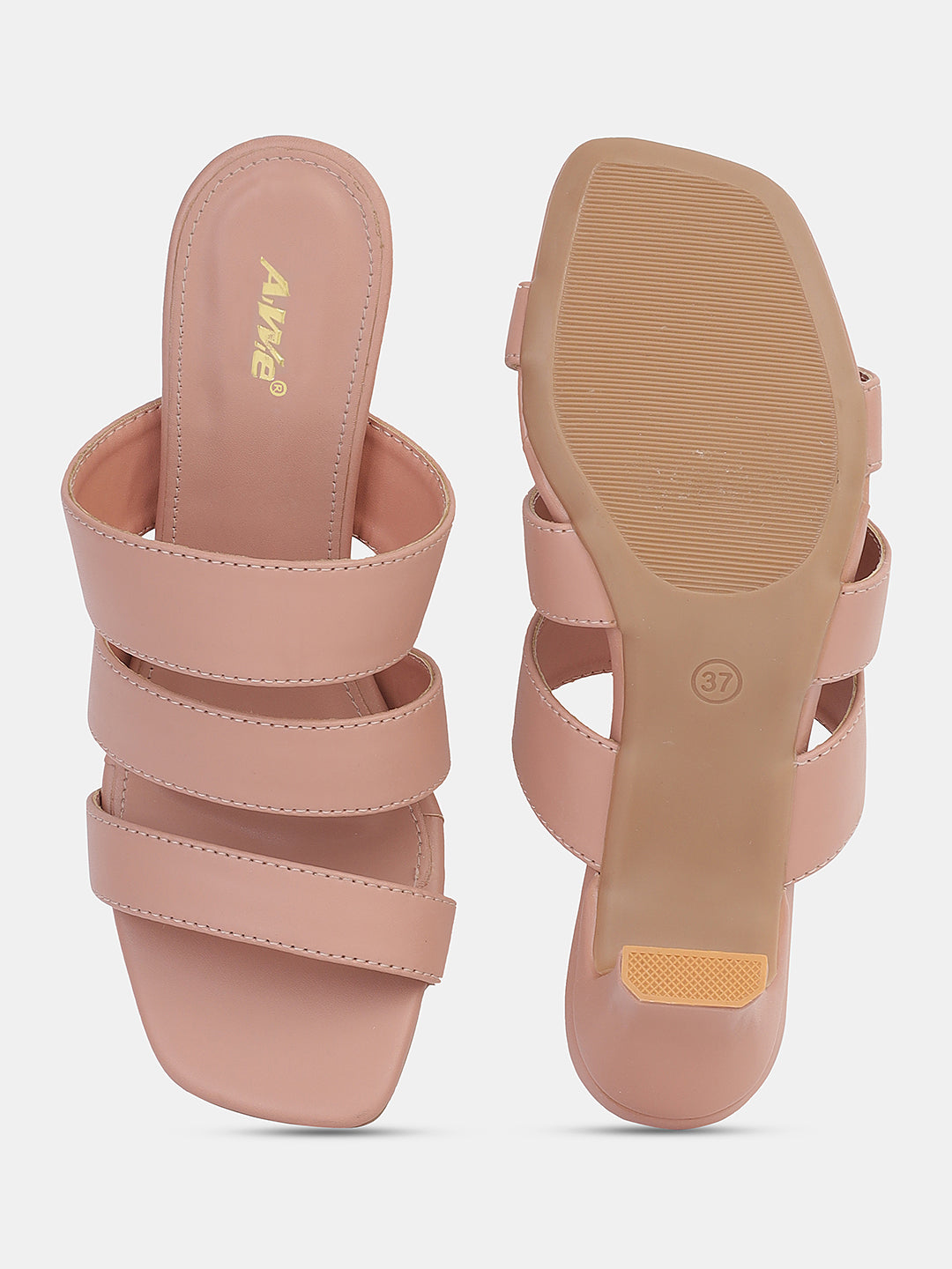 Womens Heeled Sandals | Triple Strap Slip-On Block Heels for Party, Office & Casual Wear Heel Size : 2.5 Inches