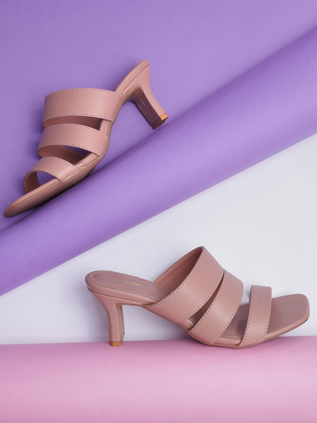 Womens Heeled Sandals | Triple Strap Slip-On Block Heels for Party, Office & Casual Wear Heel Size : 2.5 Inches