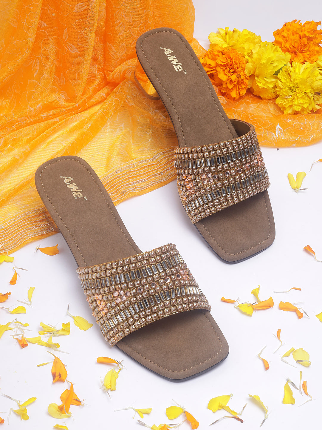 Womens Ethnic Slip-On Flats | Embellished Traditional Sandals for Festive & Casual Wear Heel Size : 2 Inches