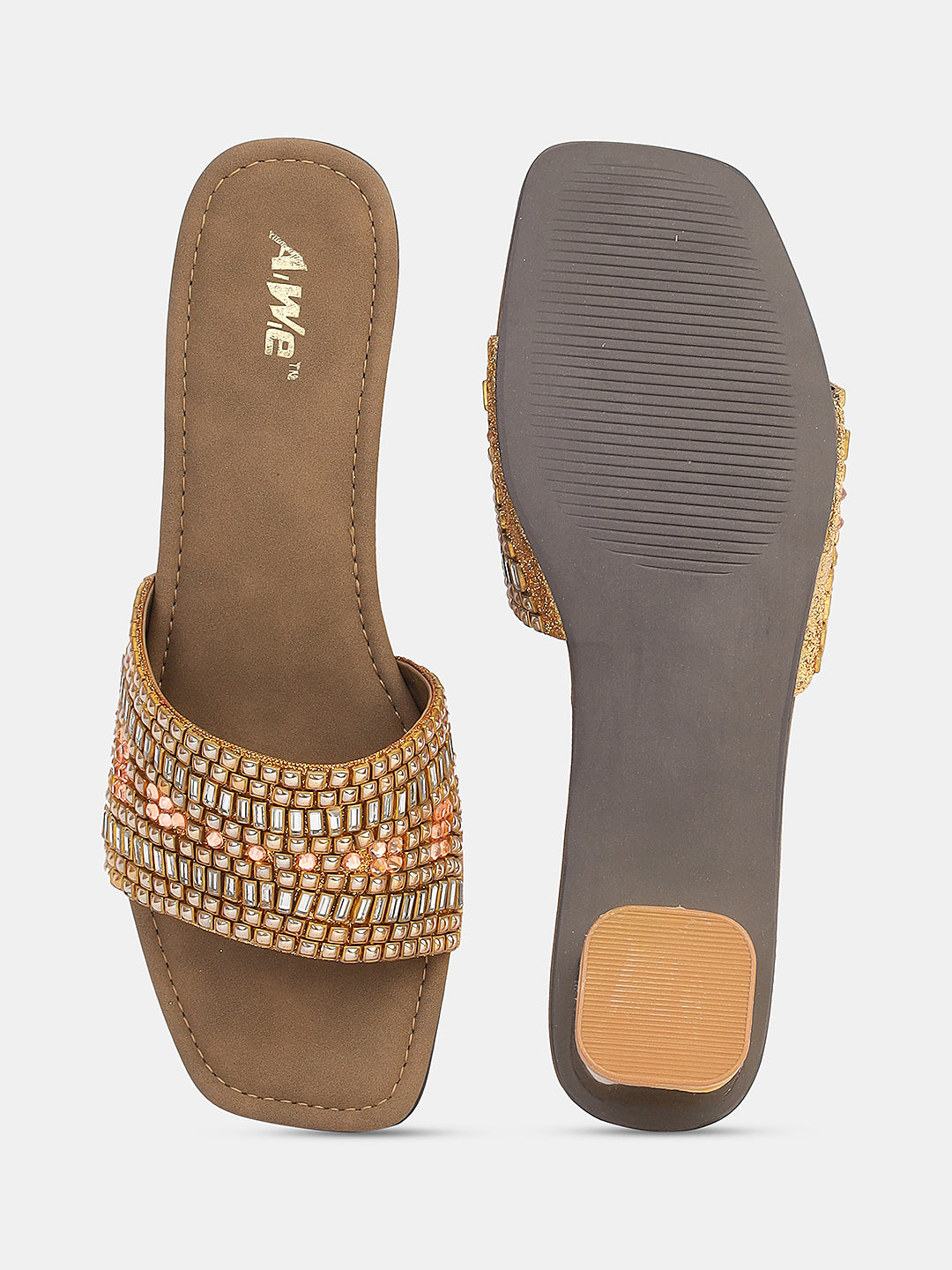 Womens Ethnic Slip-On Flats | Embellished Traditional Sandals for Festive & Casual Wear Heel Size : 2 Inches