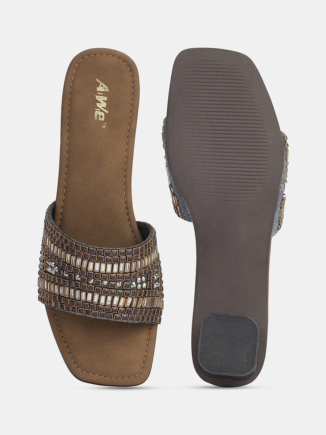 Womens Ethnic Slip-On Flats | Embellished Traditional Sandals for Festive & Casual Wear Heel Size : 2 Inches