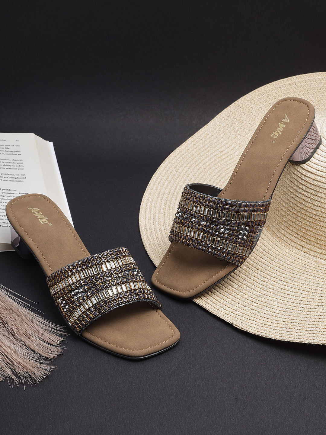 Womens Ethnic Slip-On Flats | Embellished Traditional Sandals for Festive & Casual Wear Heel Size : 2 Inches