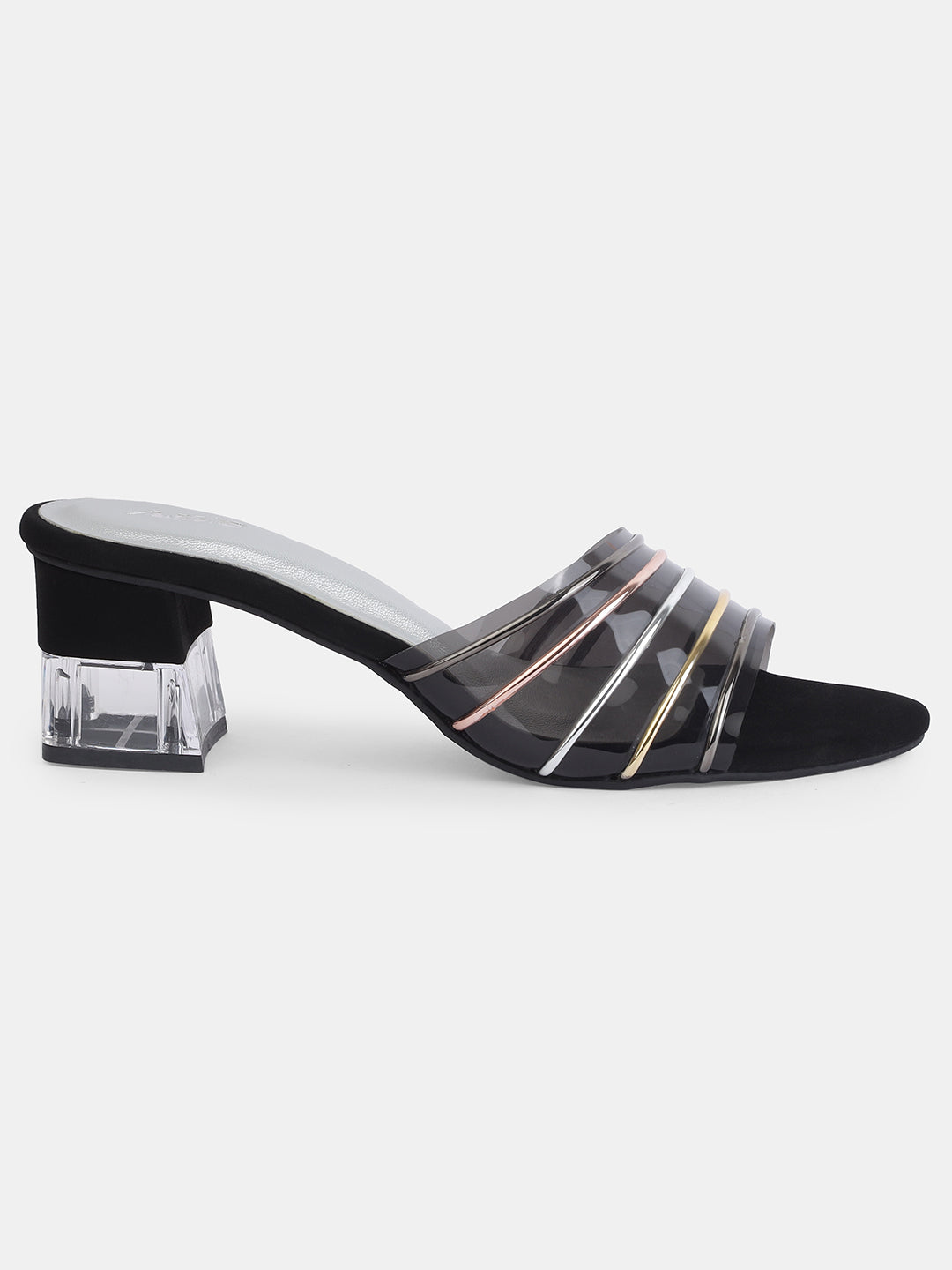 Aiwie Womens Transparent Strap Block Heels | Stylish Slip-On Party Wear Sandals | Comfortable Heeled Footwear Heel Size : 1.5 Inches