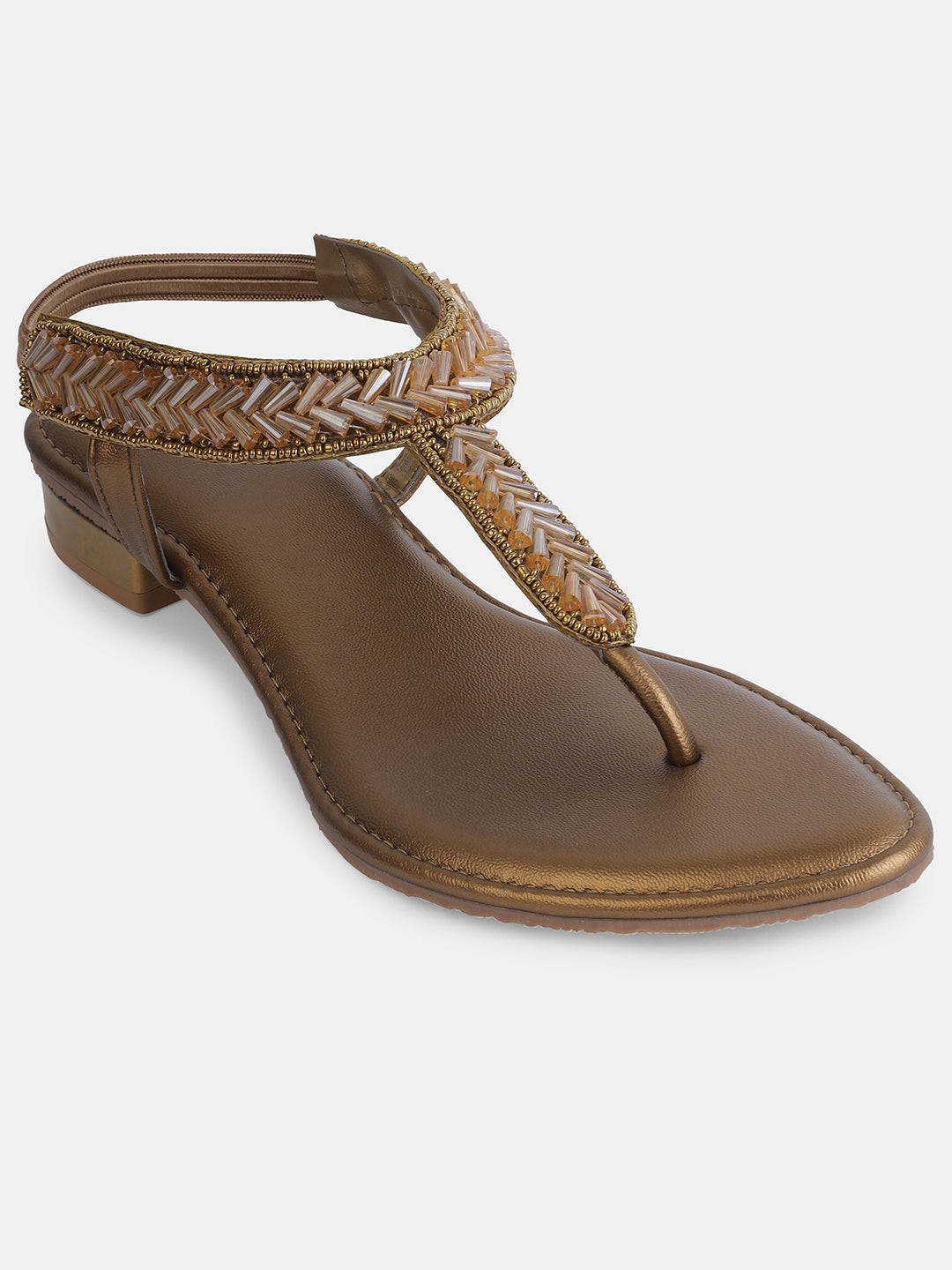 Aiwie Women's Embellished Ethnic Flat Sandals | Stylish Slip-On Toe Ring Flats | Traditional Party & Festive Footwear