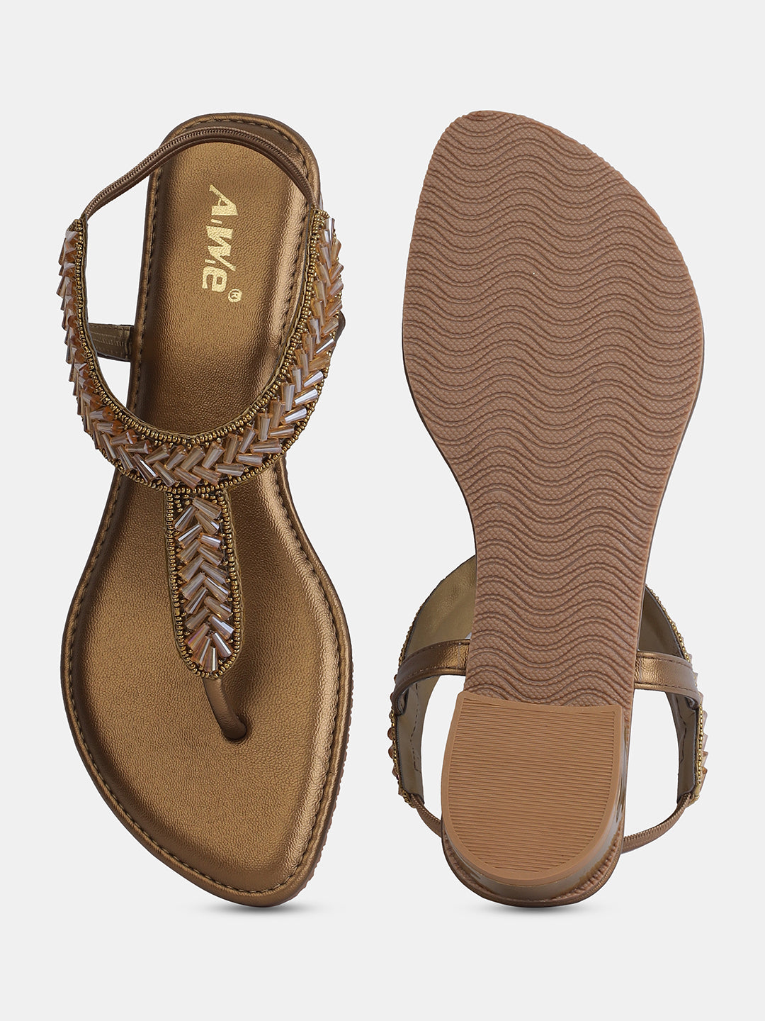 Aiwie Women's Embellished Ethnic Flat Sandals | Stylish Slip-On Toe Ring Flats | Traditional Party & Festive Footwear